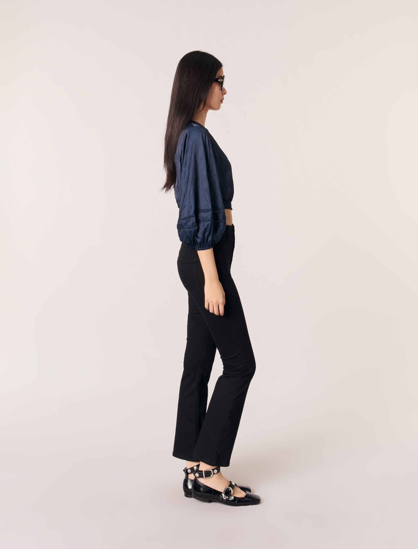 Satin-look cropped top Blue For Women | Maje