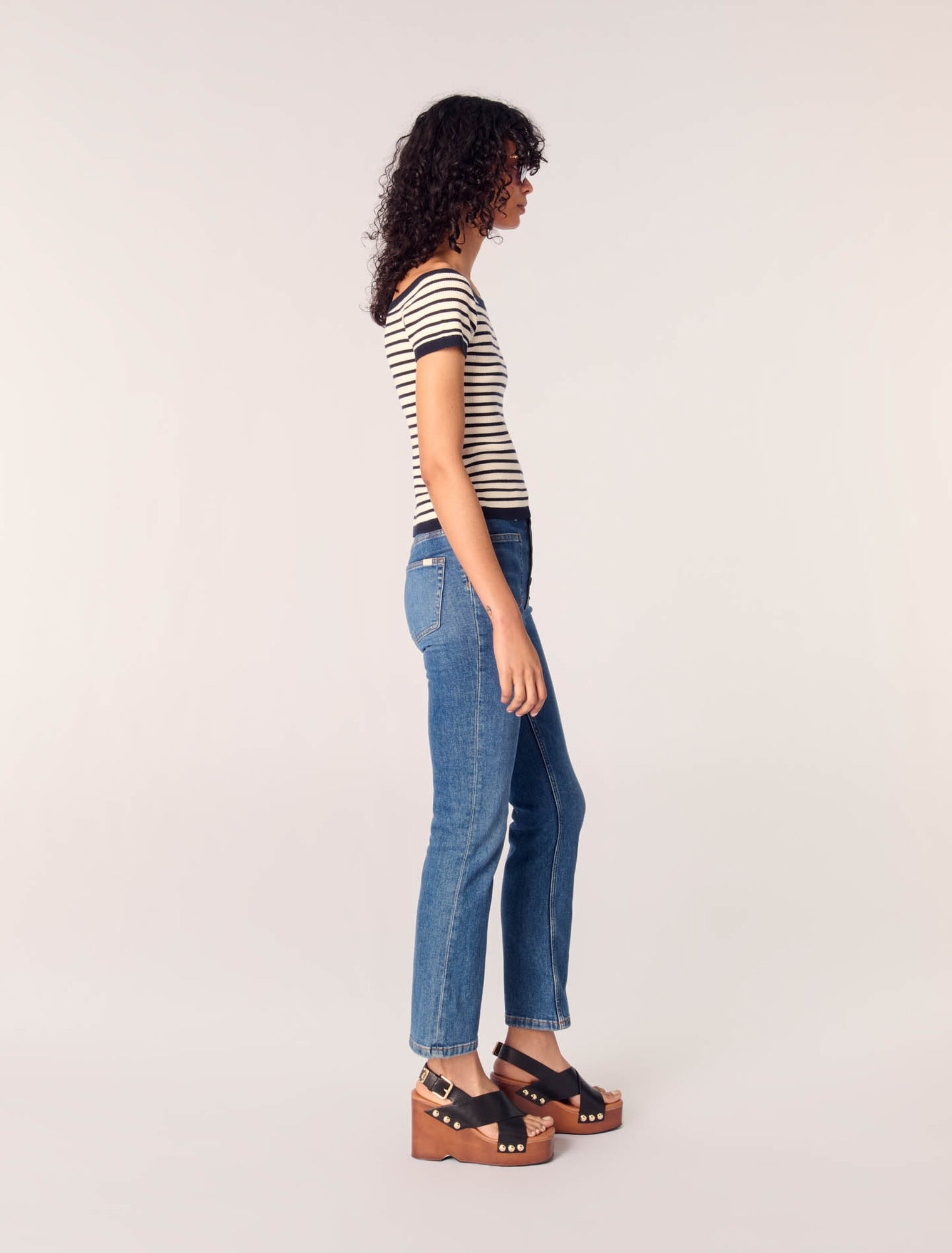 Rib knit short sleeve boat neck top