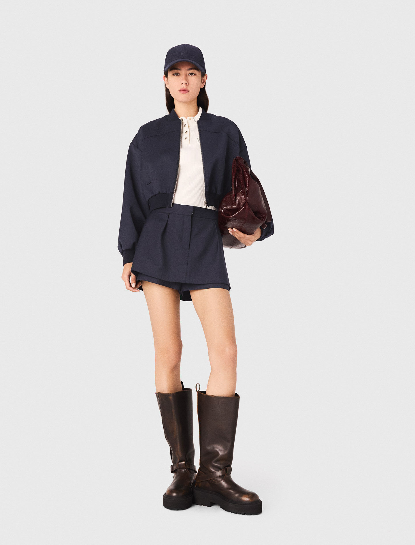 Zipped mix wool bomber Blue For Women | Maje