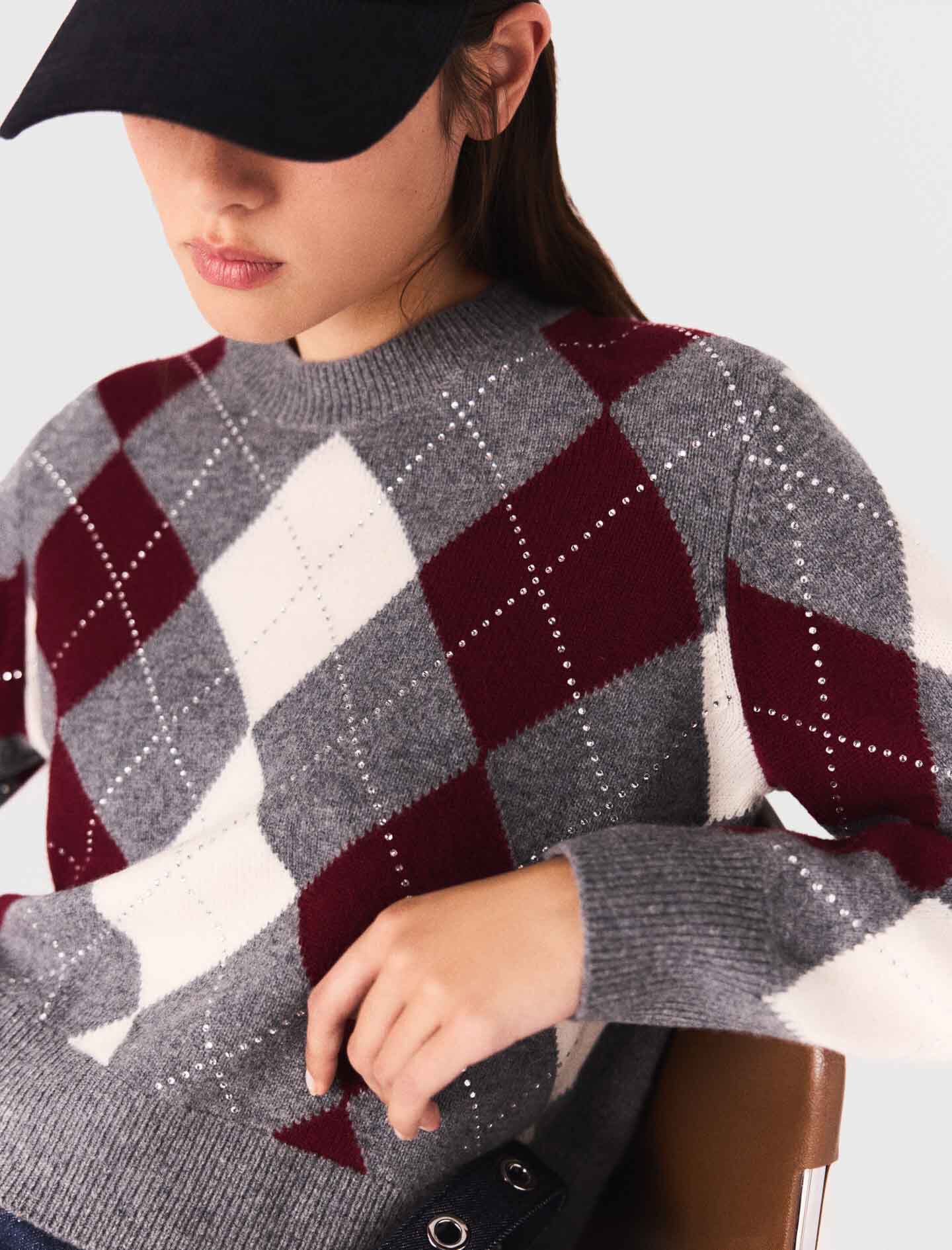 Cropped argyle pattern sweater Tricolor For Women | Maje