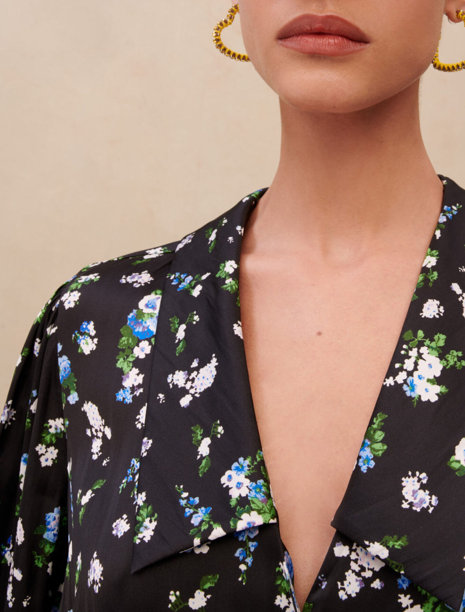Smocked floral-print dress