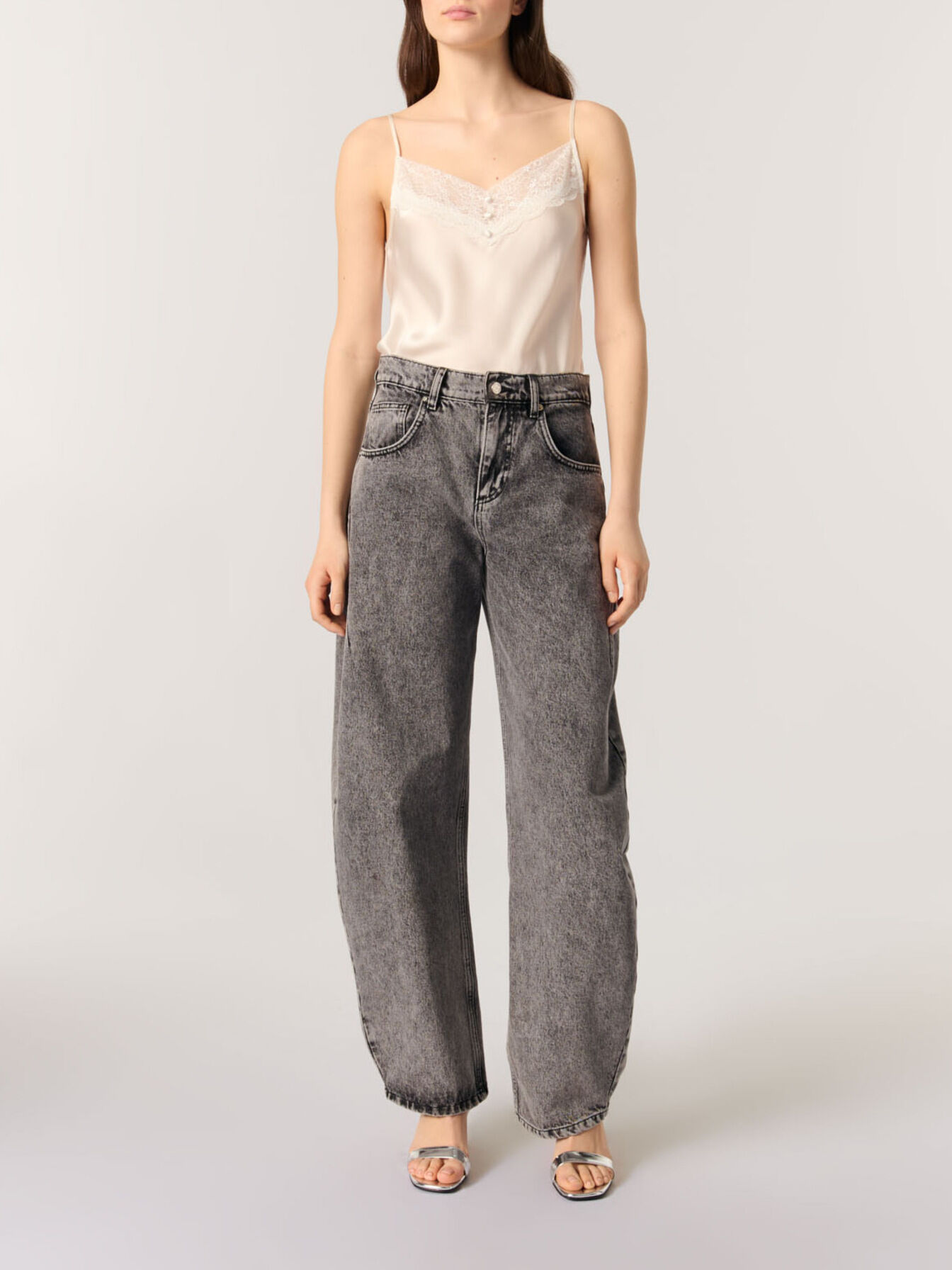 Silk satin and lace slip top White For Women | Maje
