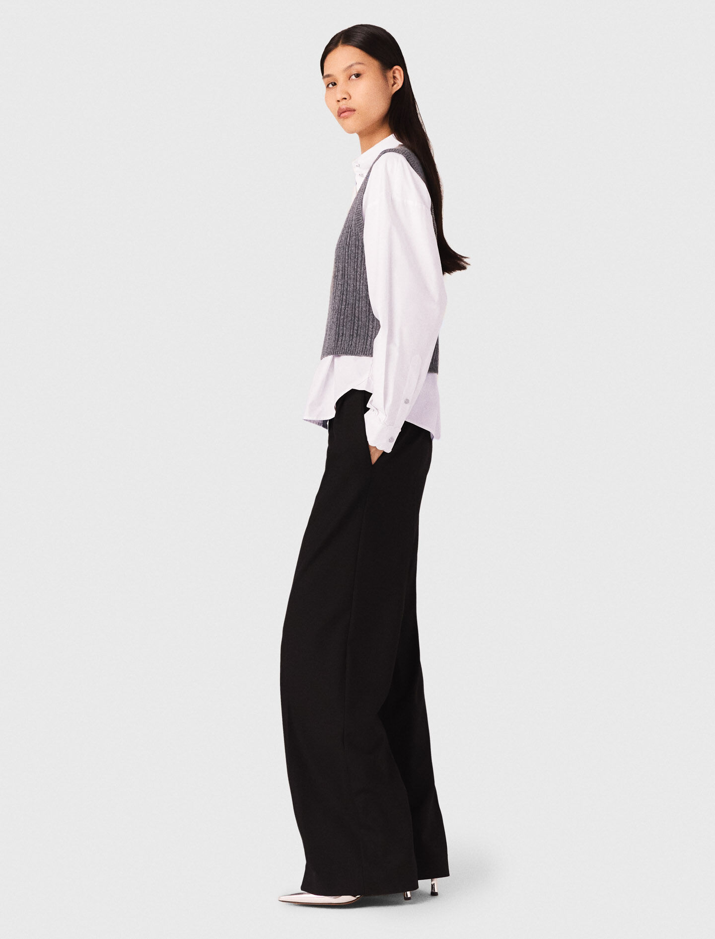 Wide Tapered Trousers 23AW st.649 タグ付き Wide-leg suit trousers Black / Gray For Women | Maje