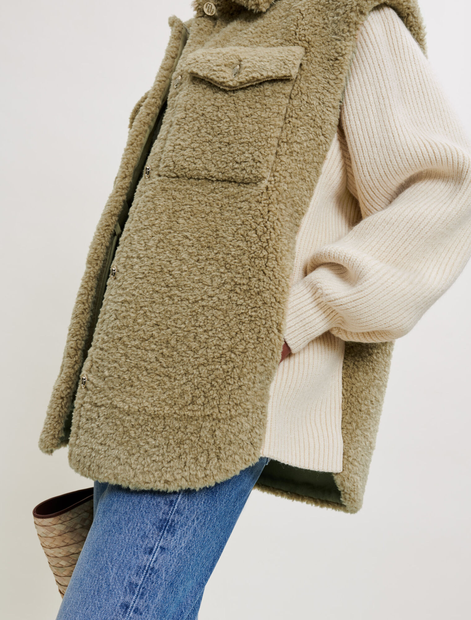 Faux fur and knit jacket