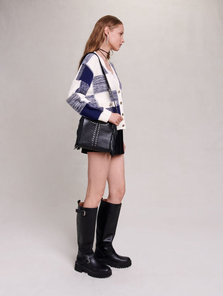 Checked knit cardigan