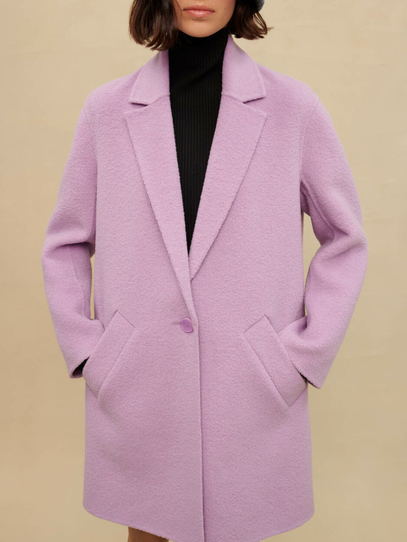 Mauve double-sided bouclé coat Purple For Women | Maje