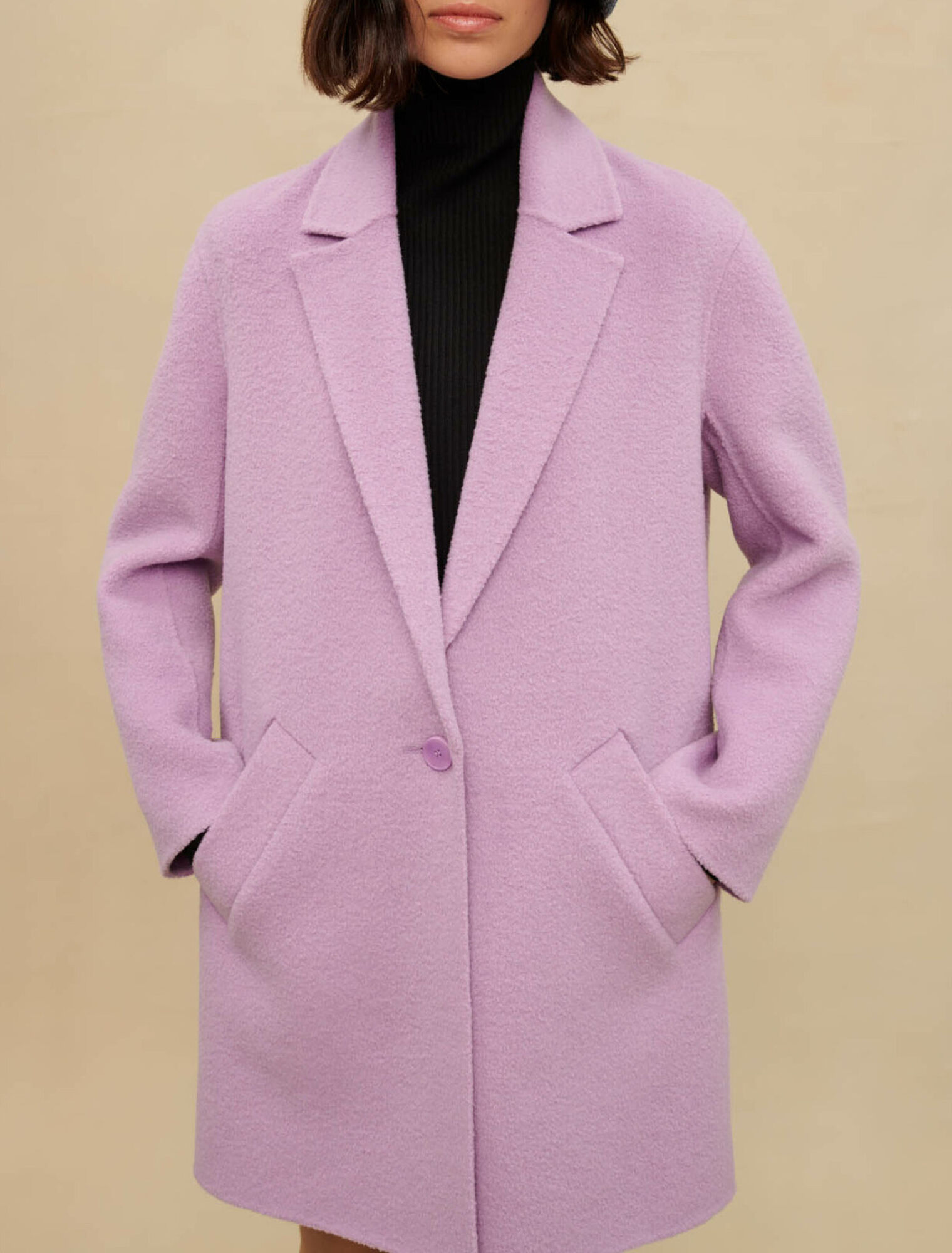 Mauve double-sided bouclé coat