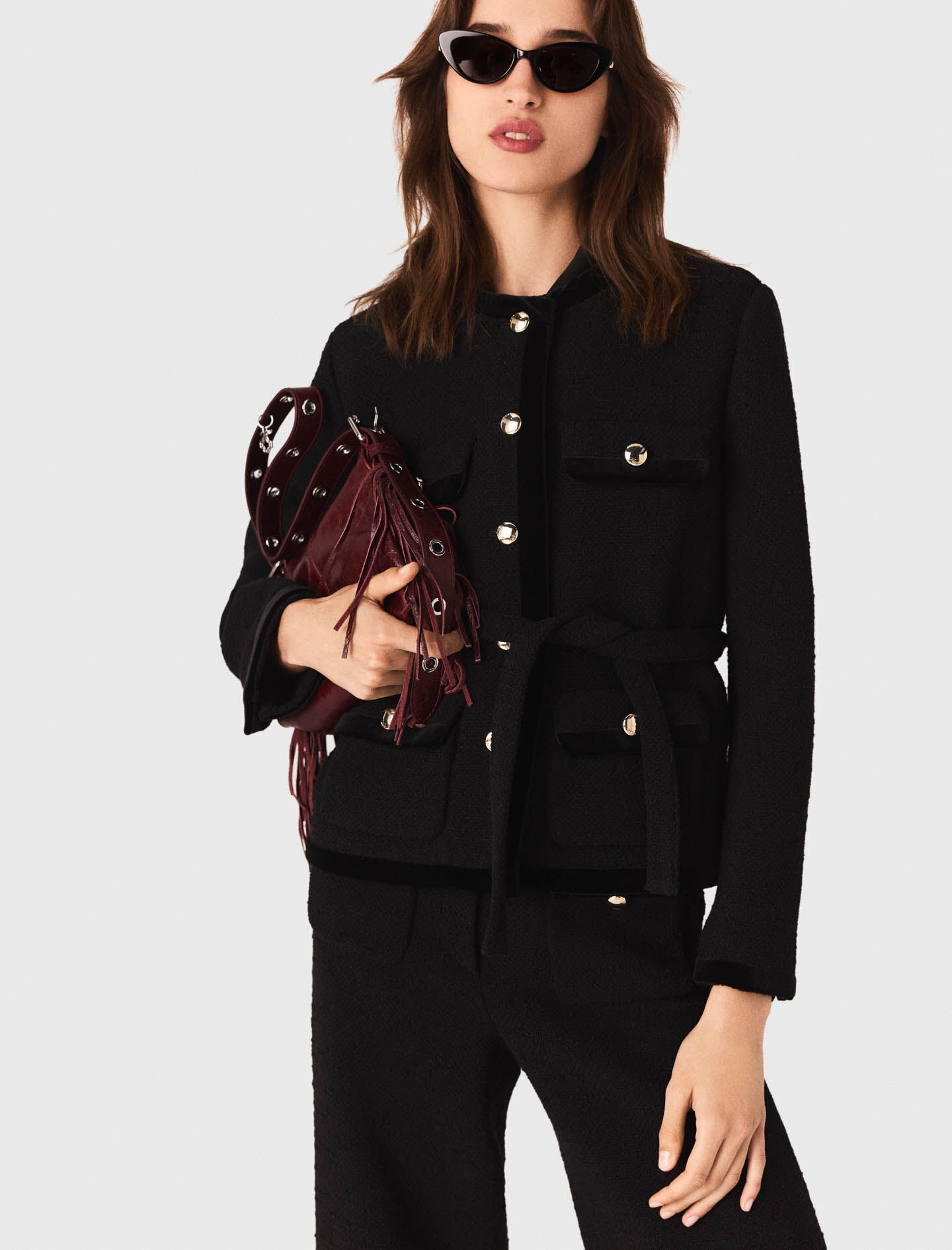 Long tweed jacket Black / Gray For Women | Maje