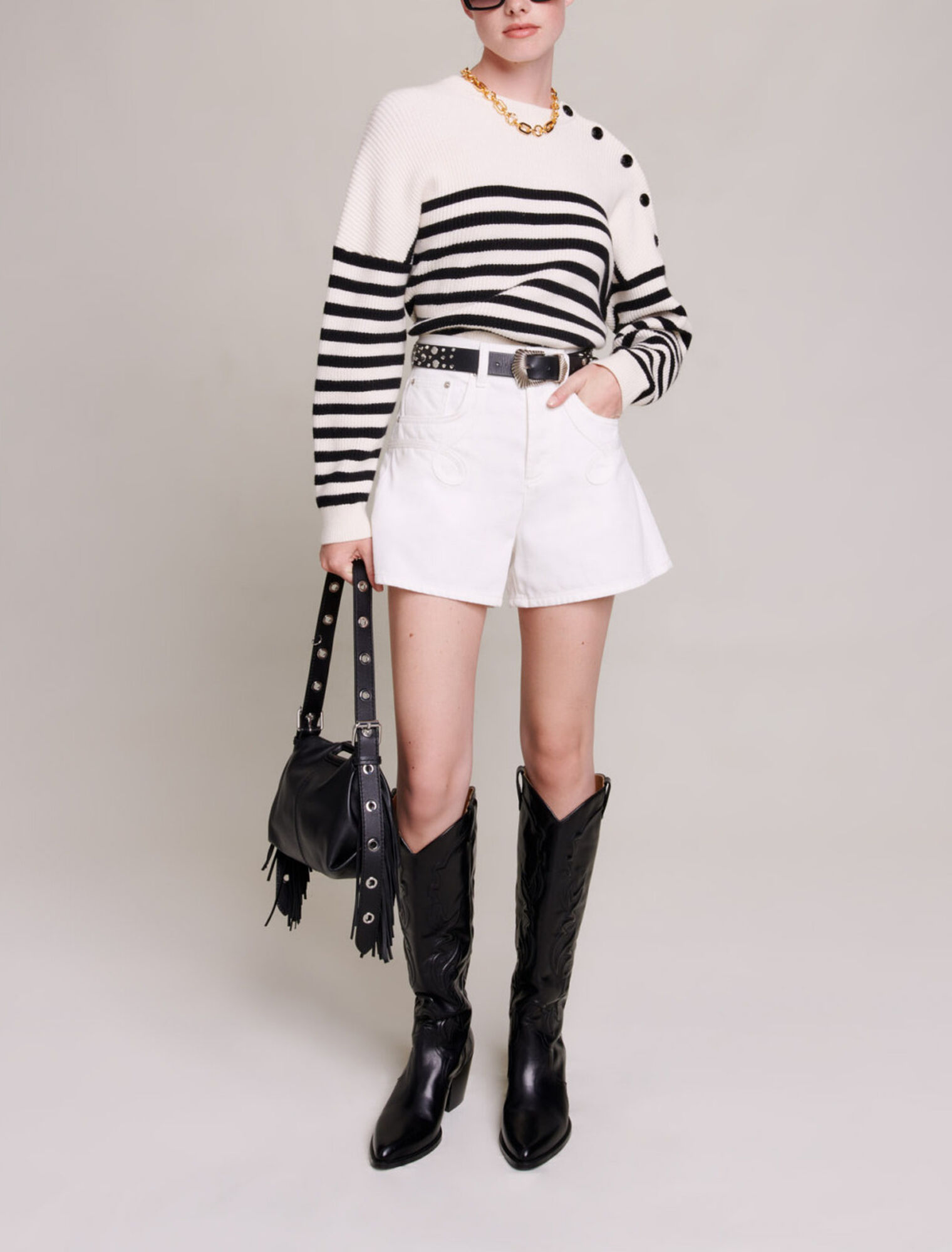 Embroidered denim shorts