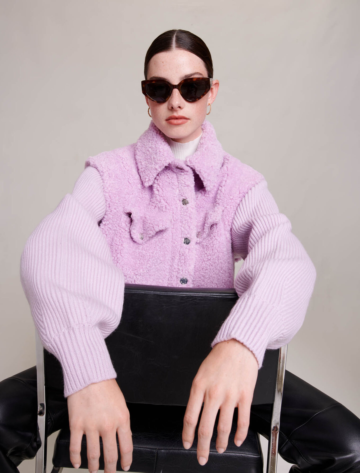 Faux fur and knit jacket