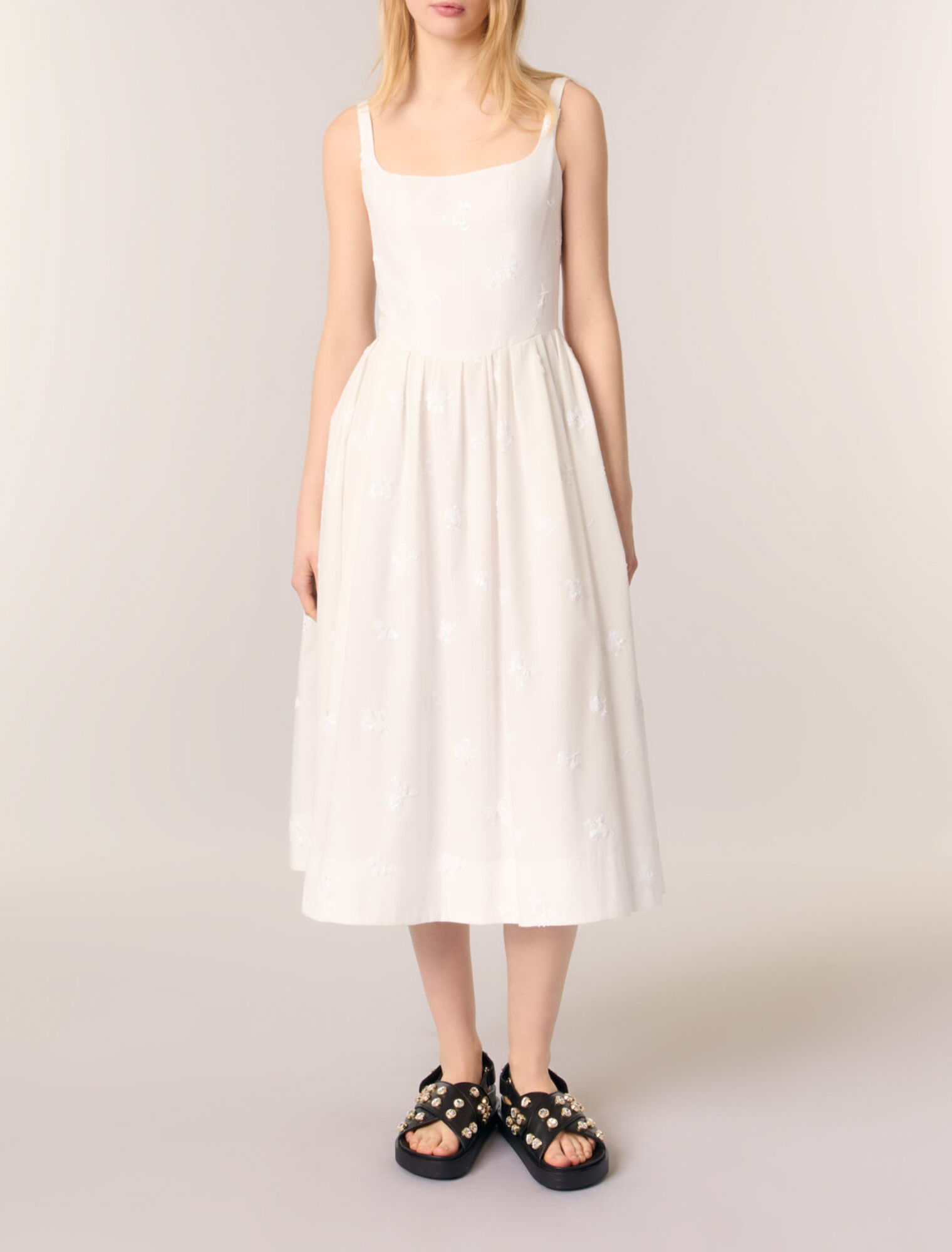 Embroidered cotton midi dress White For Women