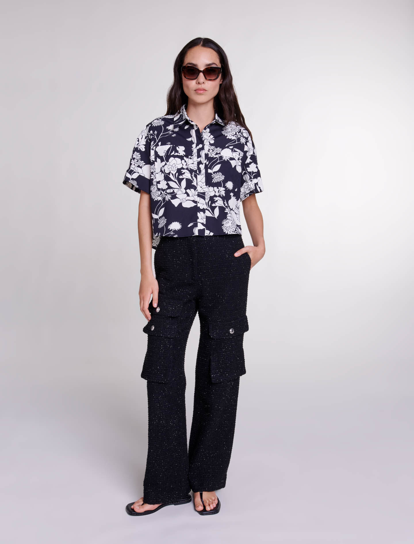 Wide-leg tweed trousers