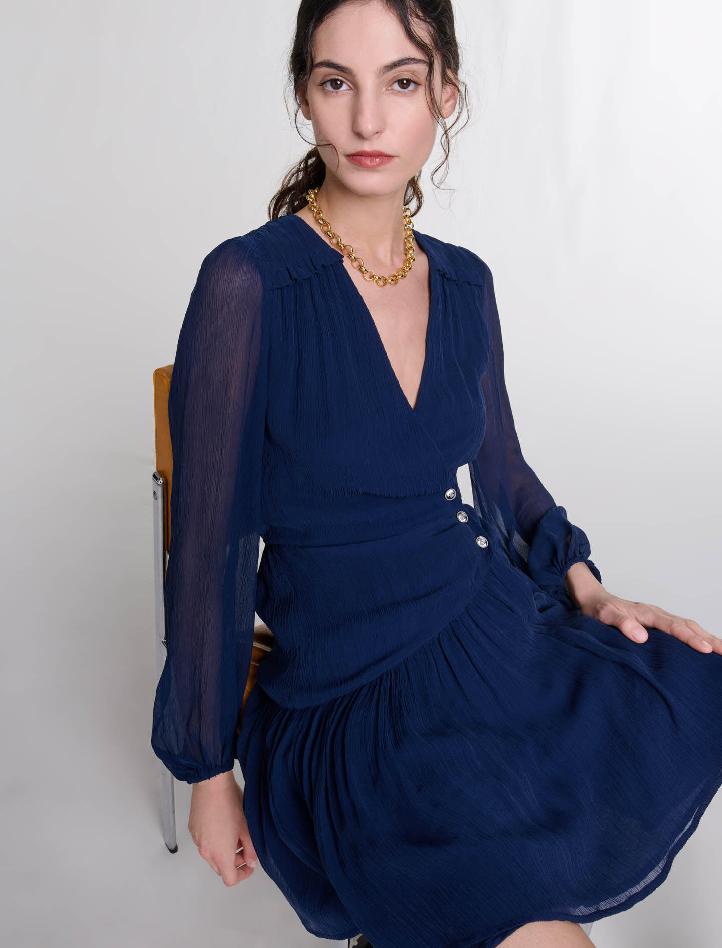 Short ruffled dress Blue For Women | Maje