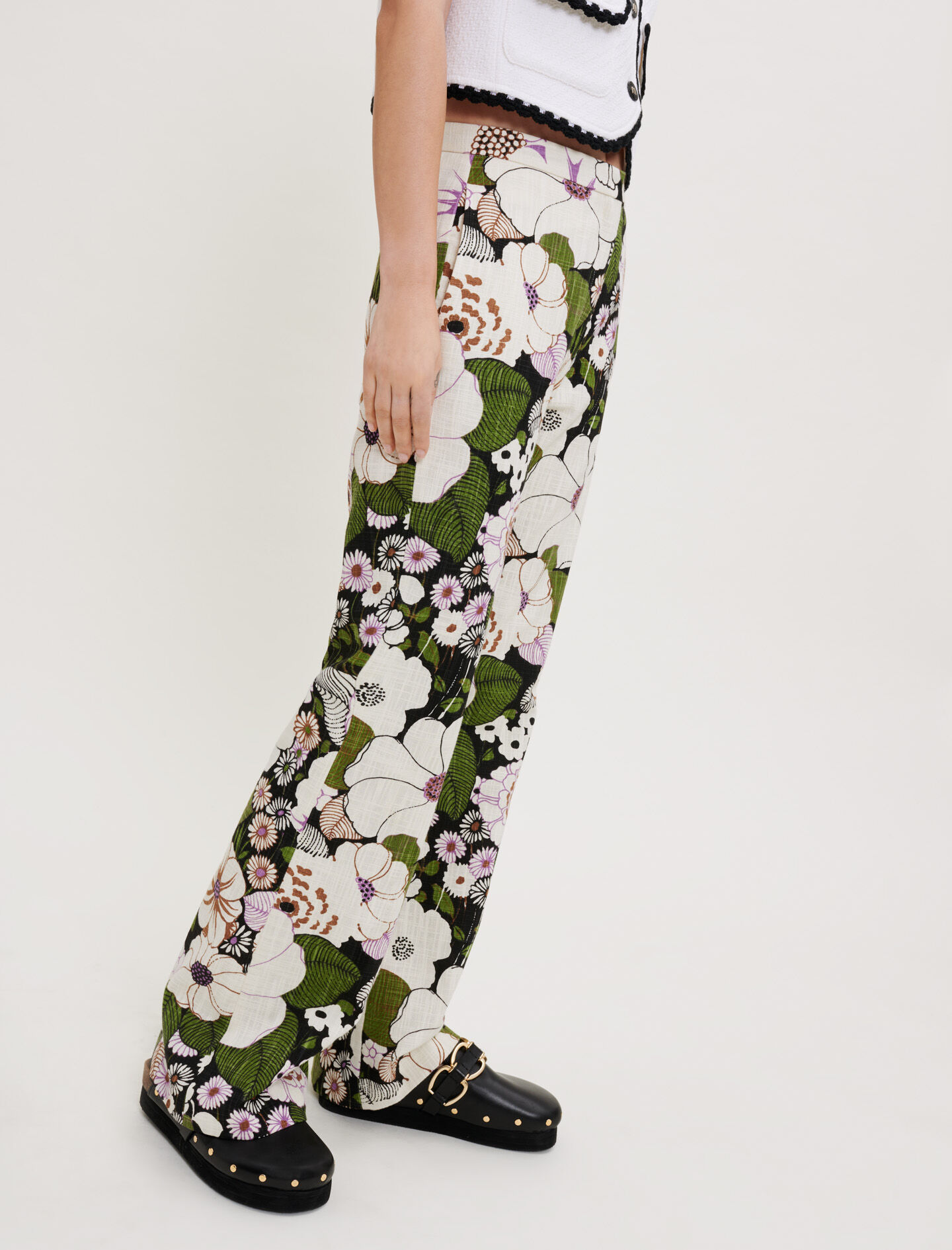 70s Floral print trousers Black / Gray For Women | Maje