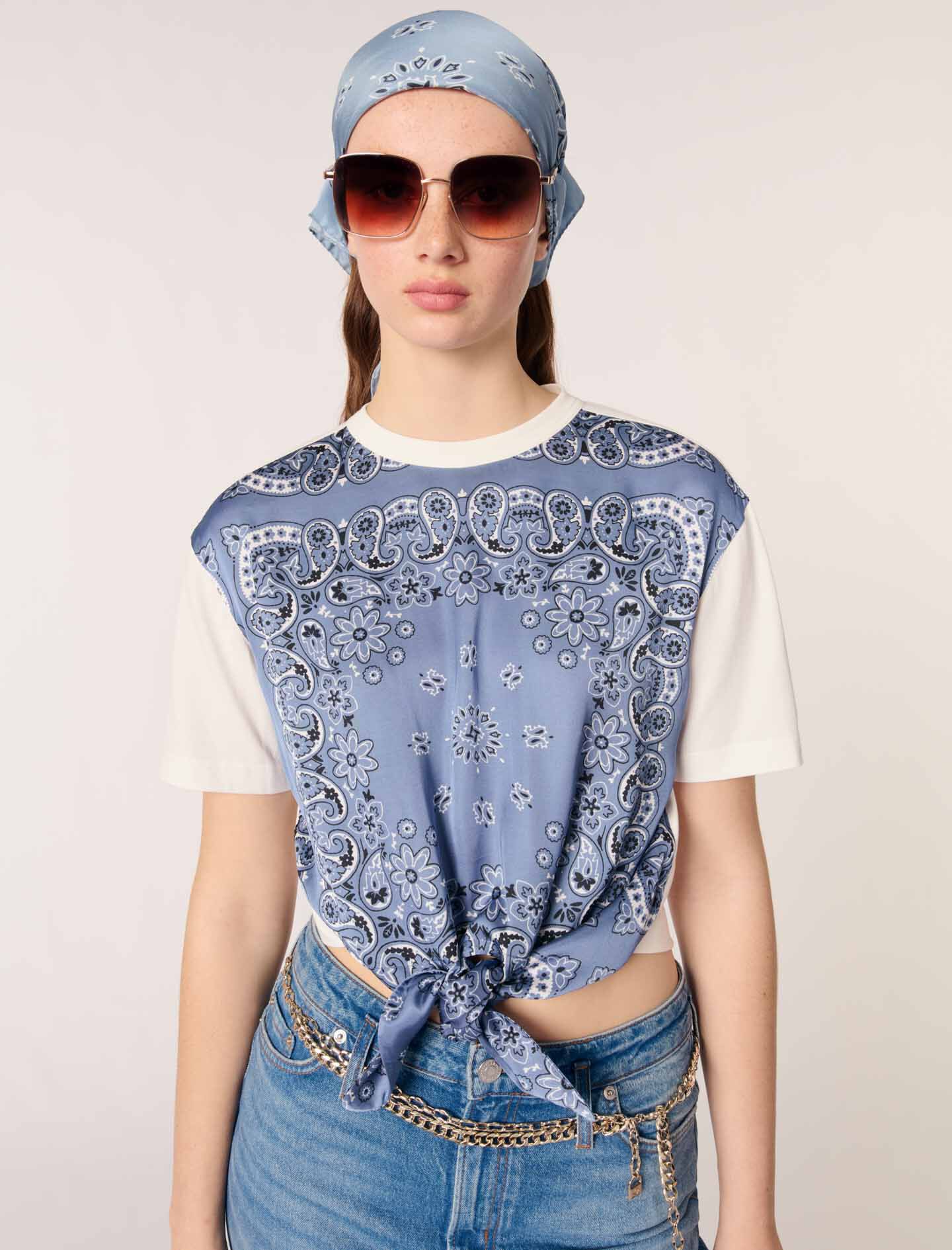 Tie-front T-shirt with print Blue For Women | Maje