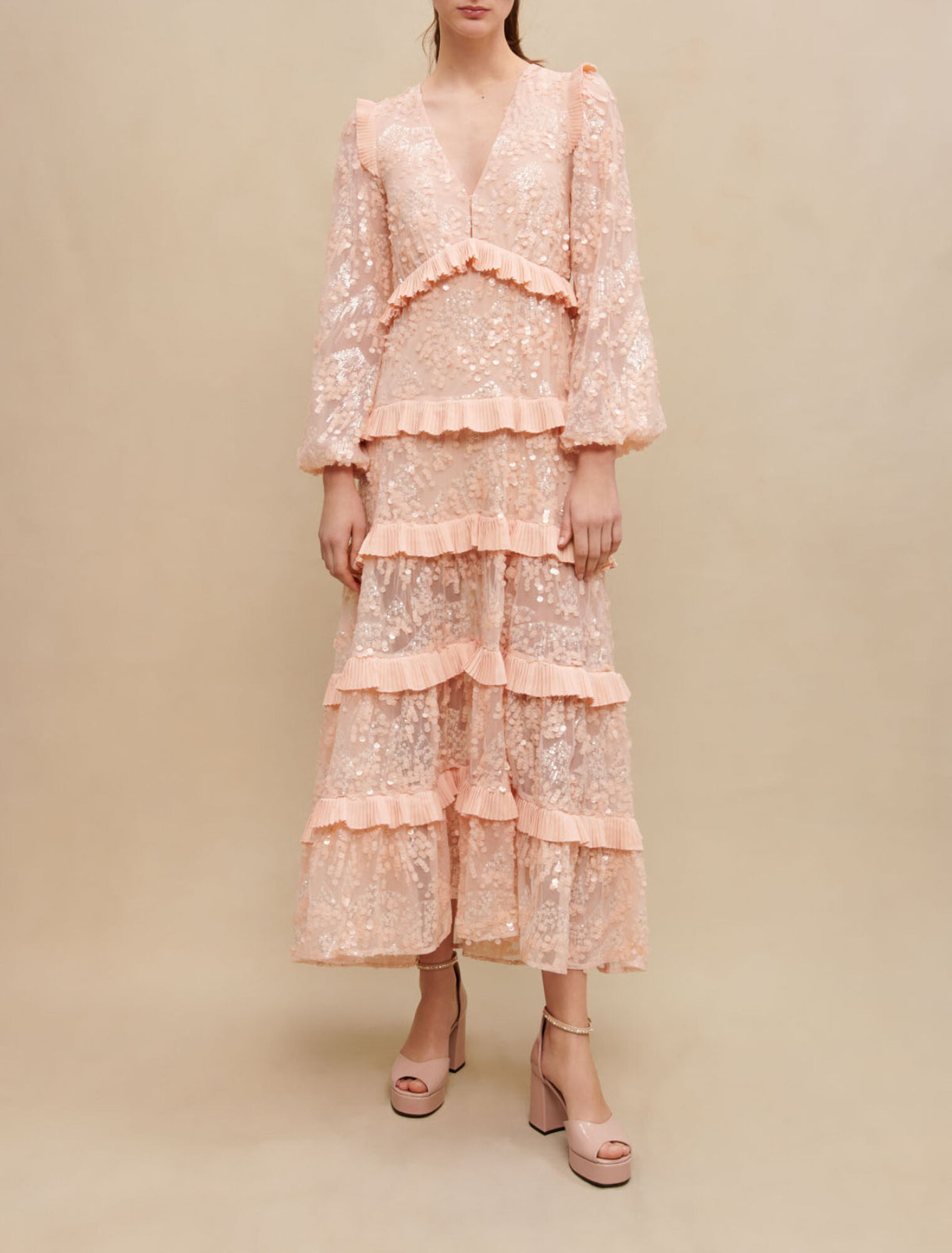 Long ruffled sequinned dress