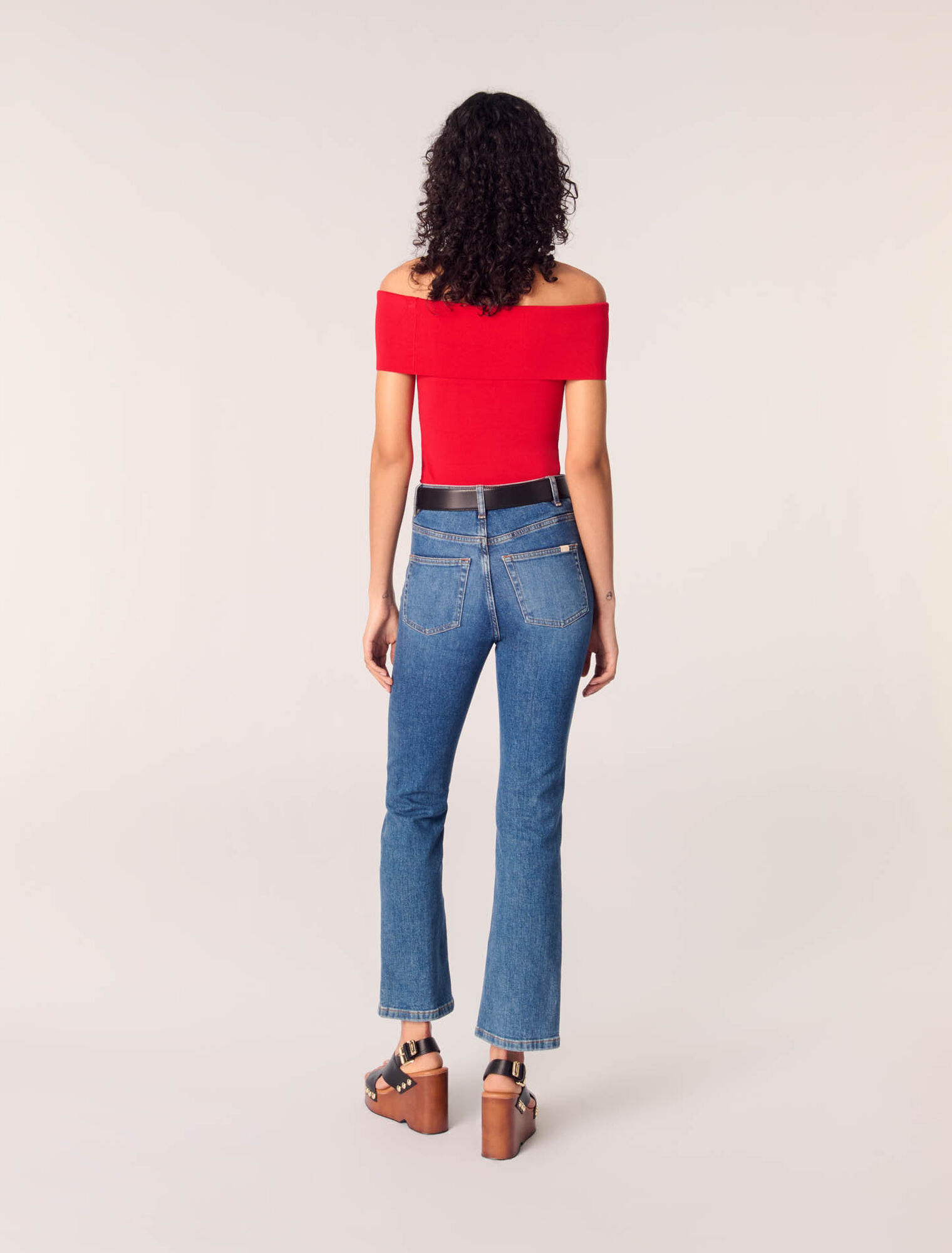 Rib knit bardot-neck top