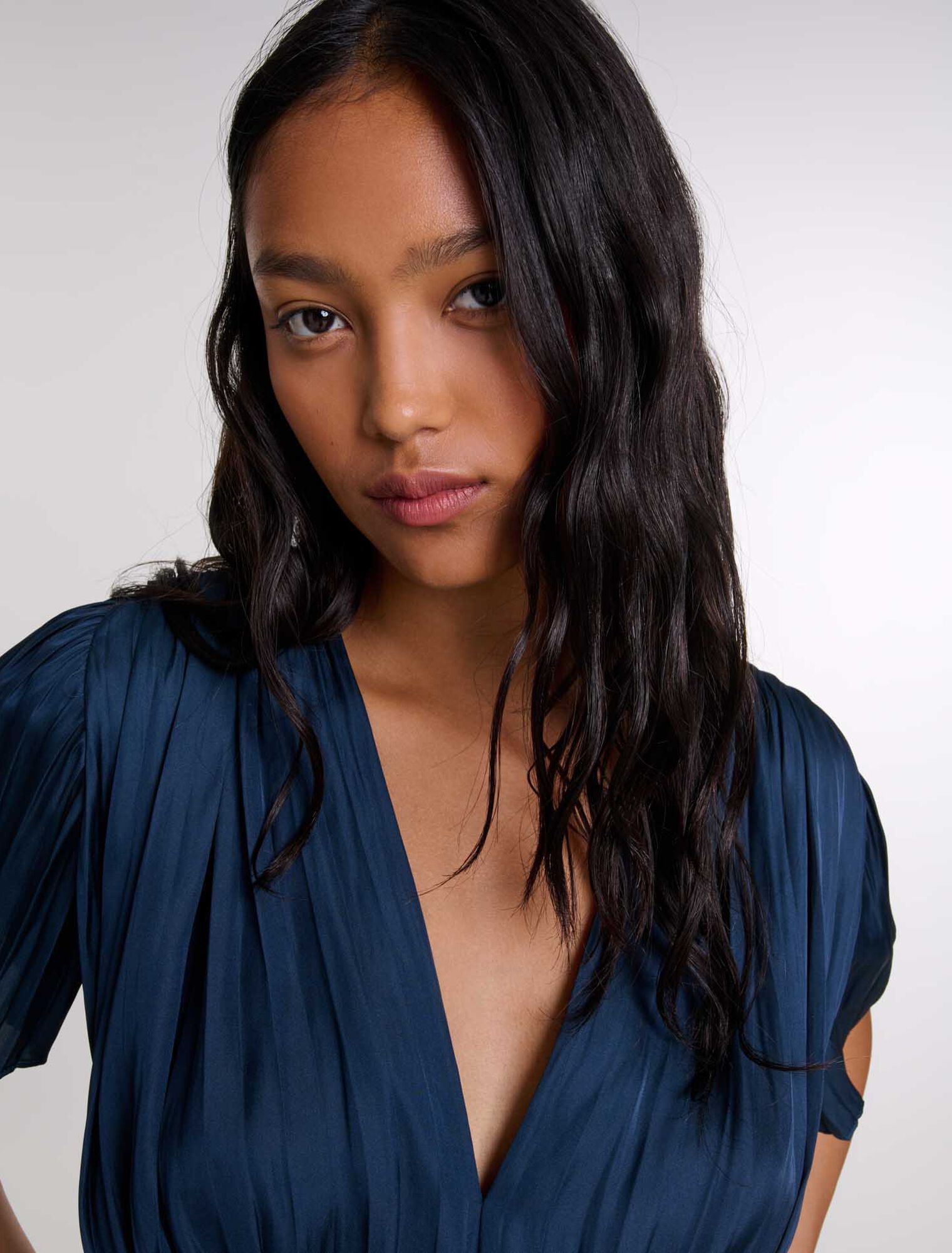 Pleated short-sleeved top
