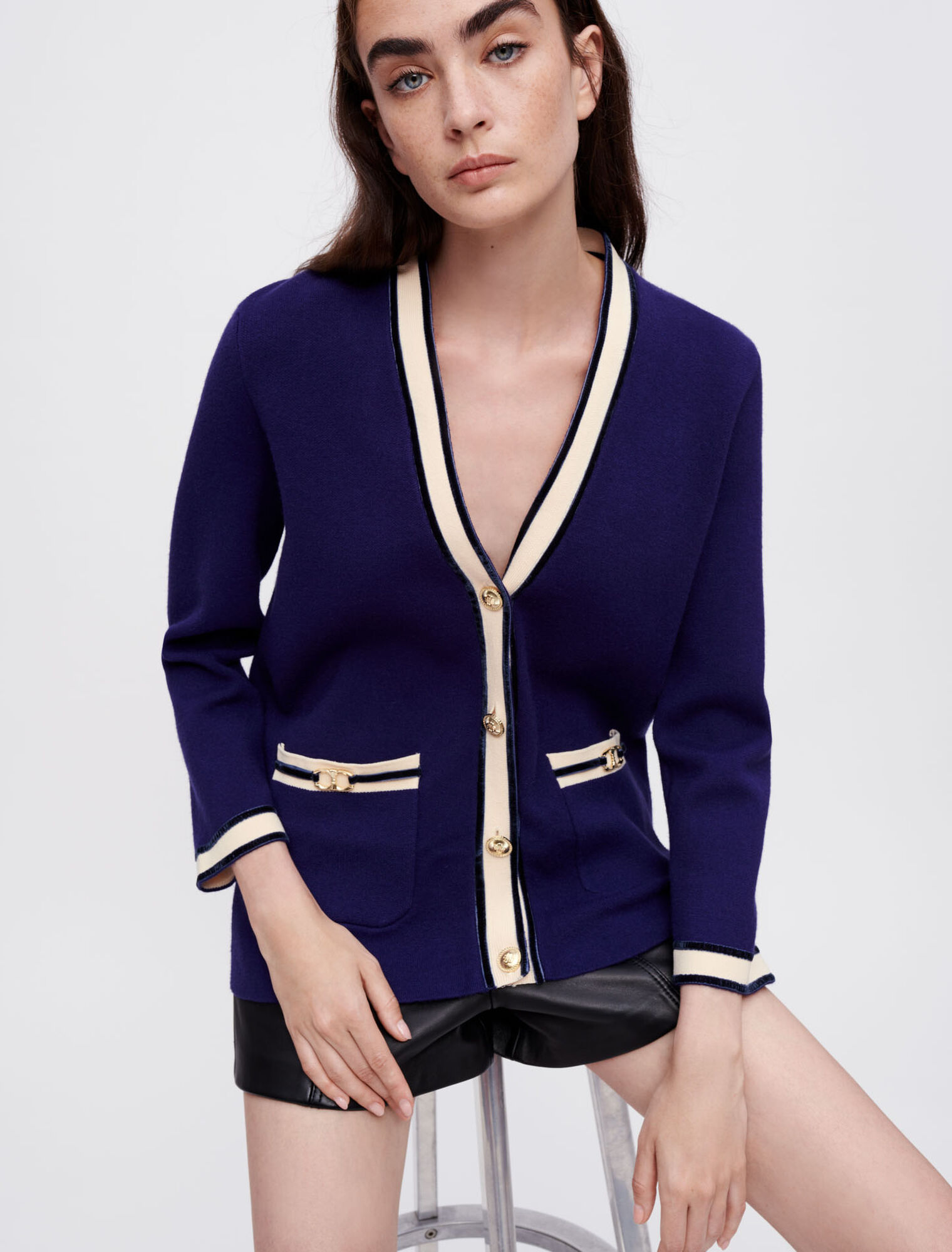 Knit cardigan with horsebit details
