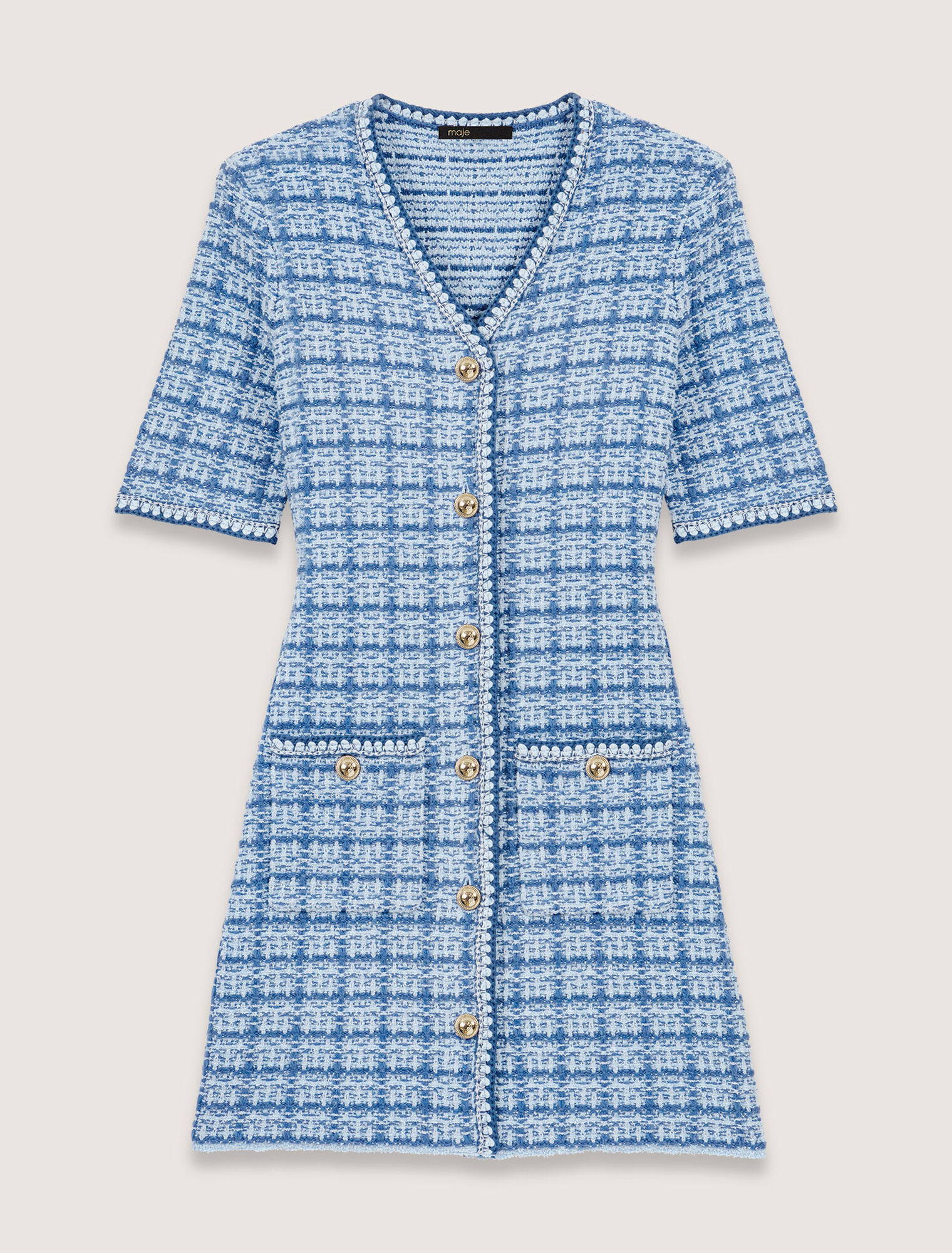 Tweed-effect knit mini dress