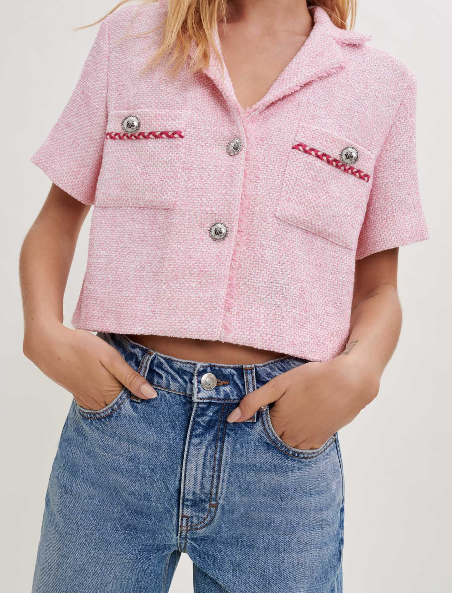 Cropped fine tweed jacket