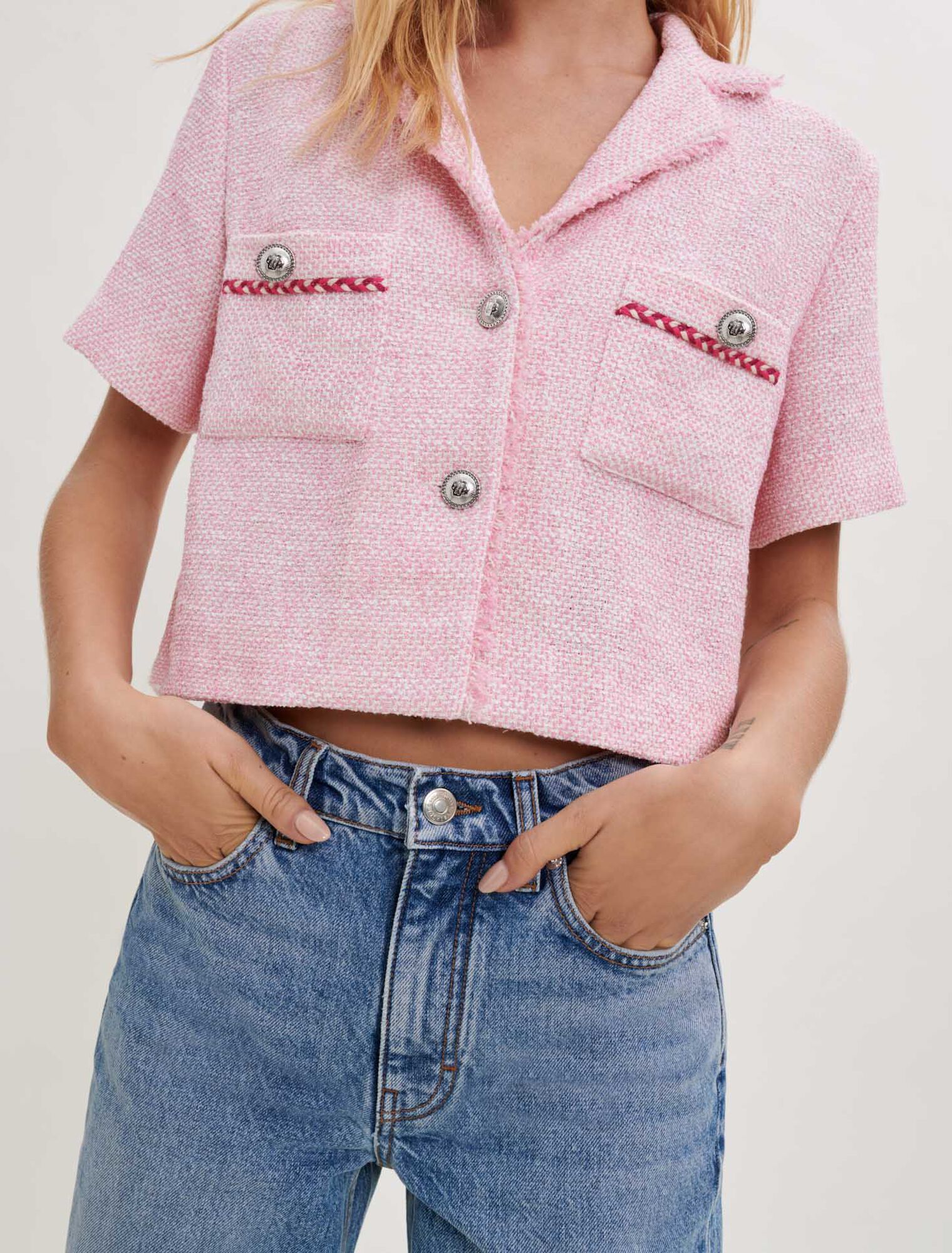 Cropped fine tweed jacket