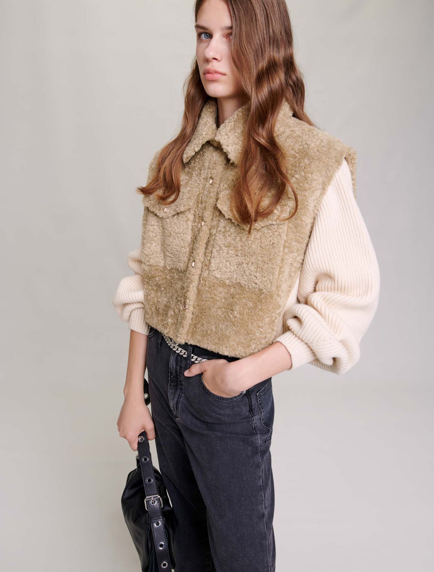 Faux fur and knit jacket