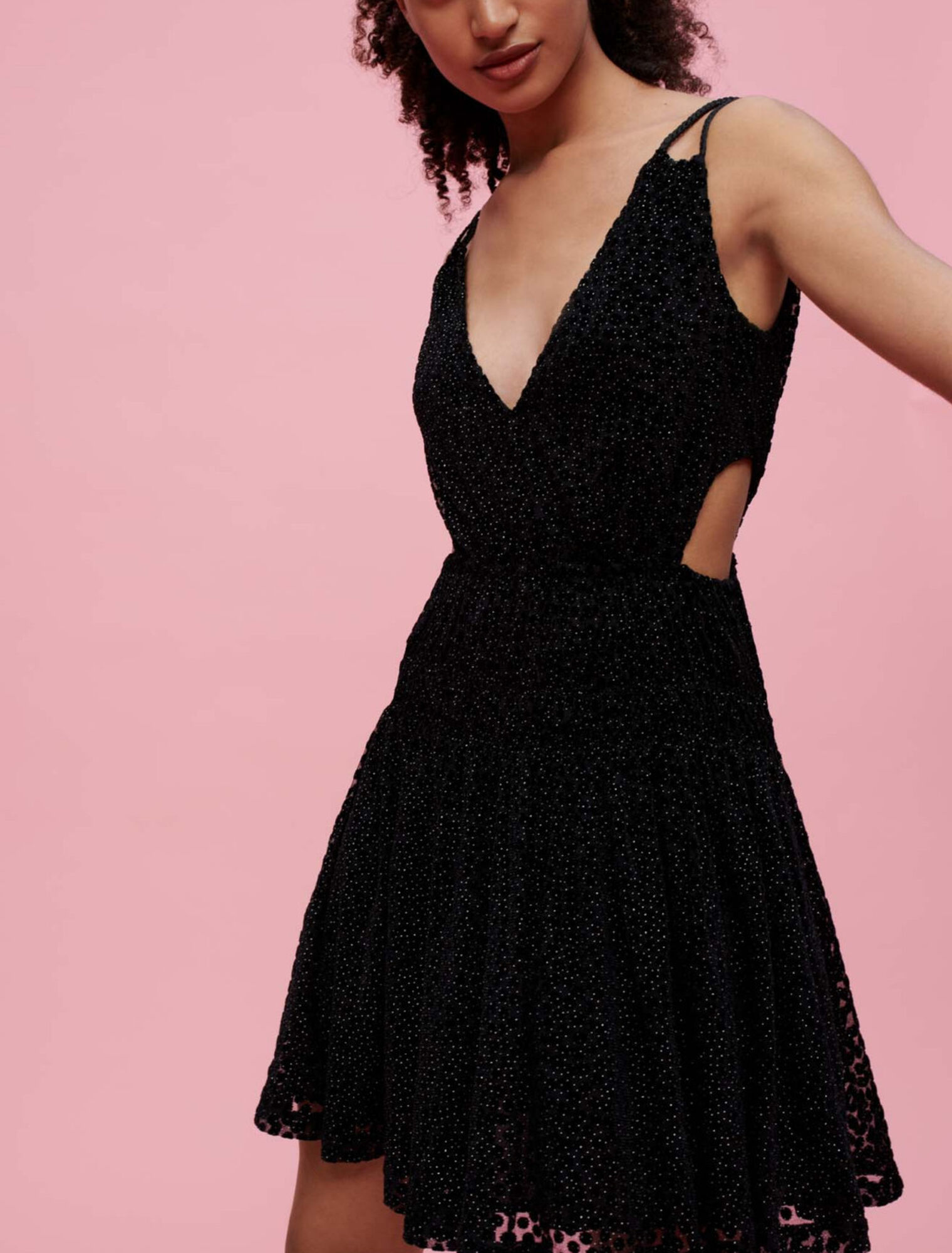 Strapless velvet feather dress