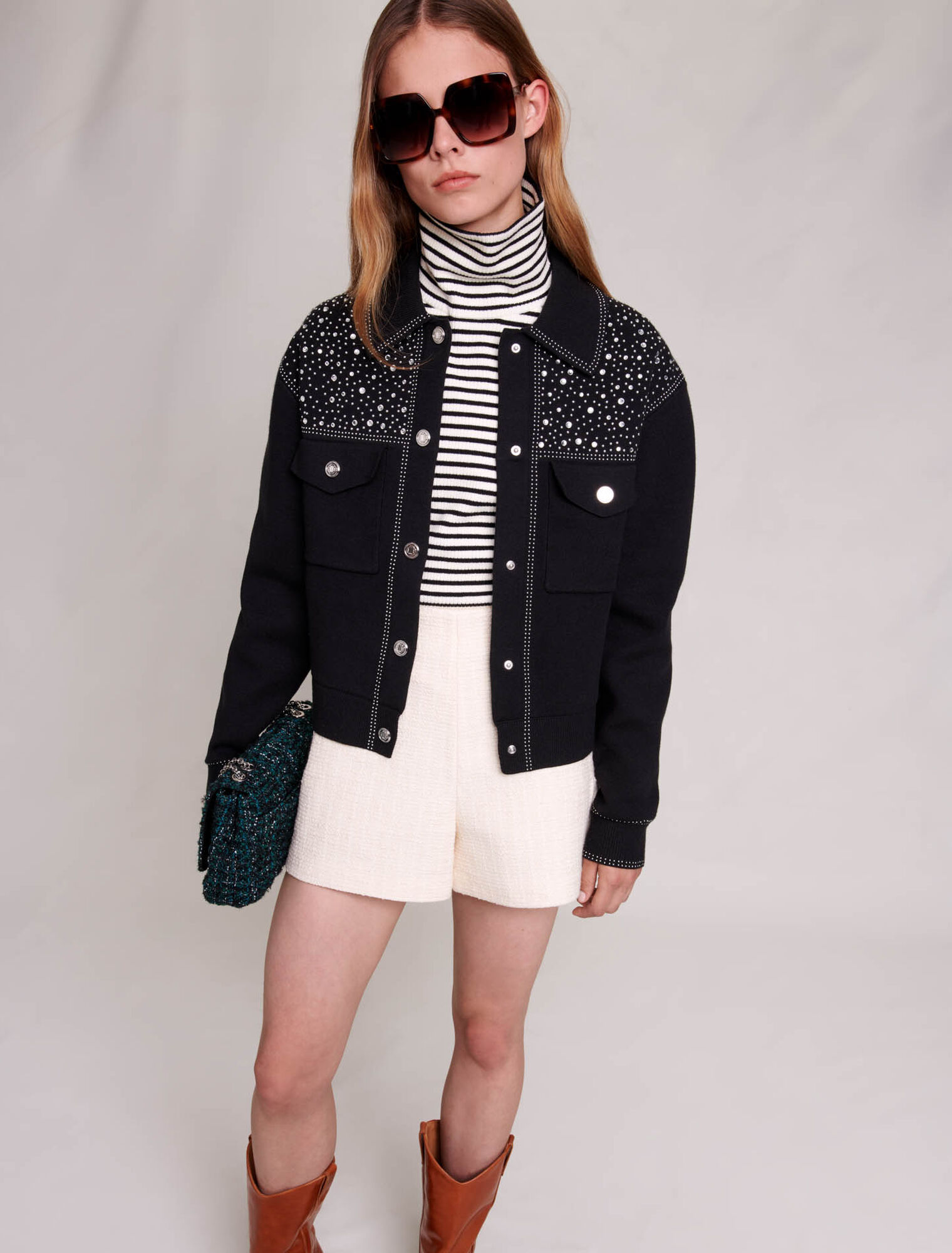 Knit cardigan with rhinestones