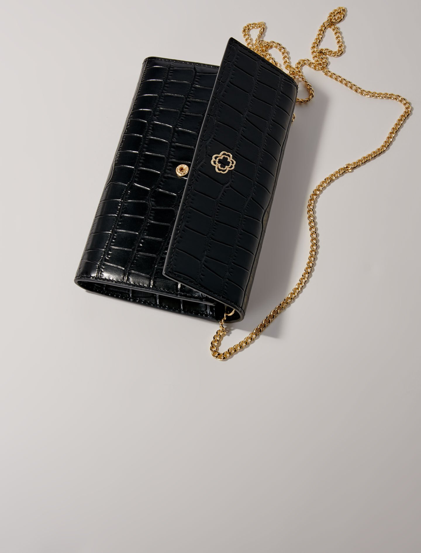 Croc-effect embossed leather bag Black / Gray For Women | Maje