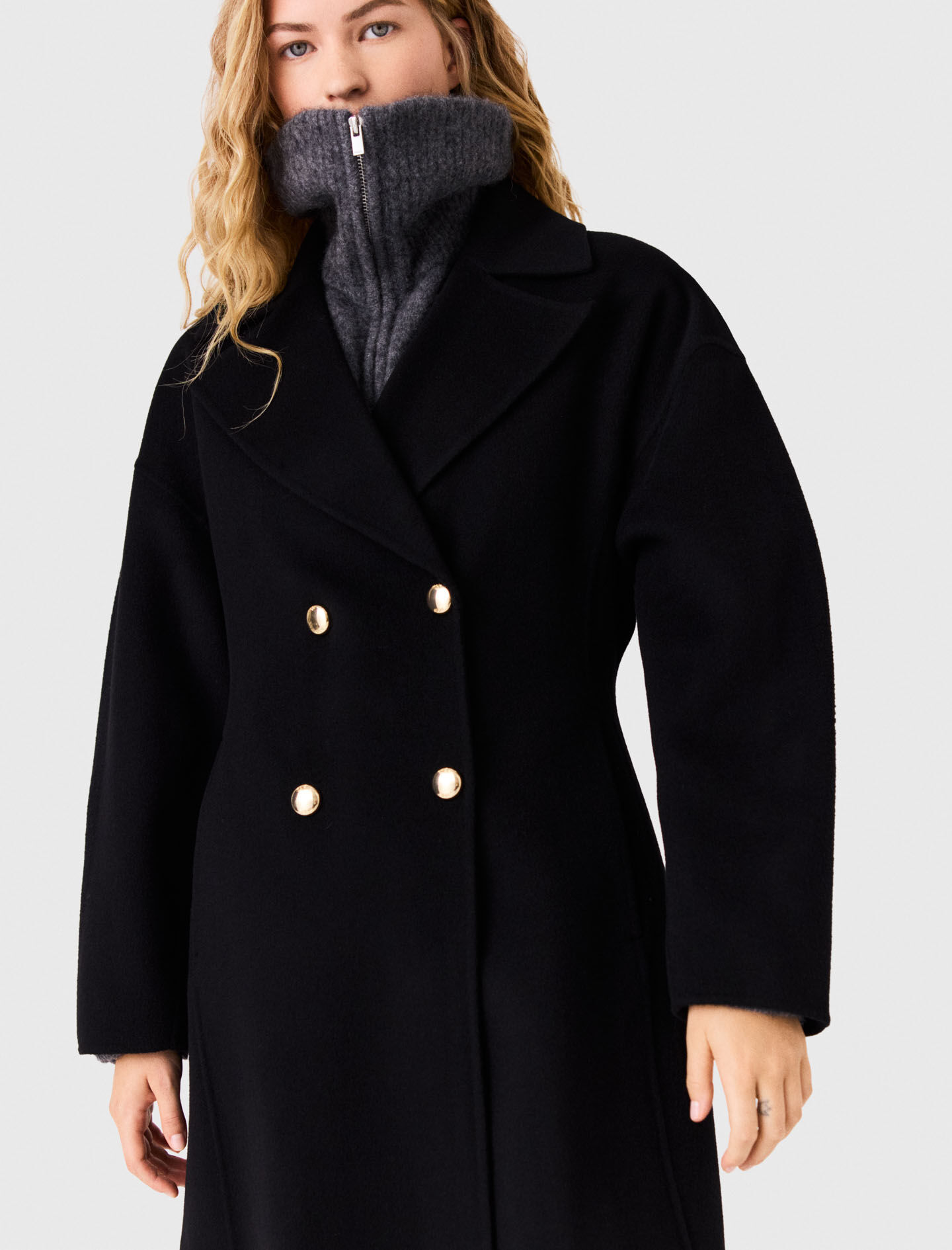 Long double-breasted wool coat Black / Gray For Women | Maje