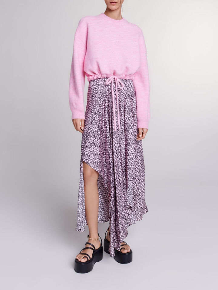 Cropped knit jumper with drawstring