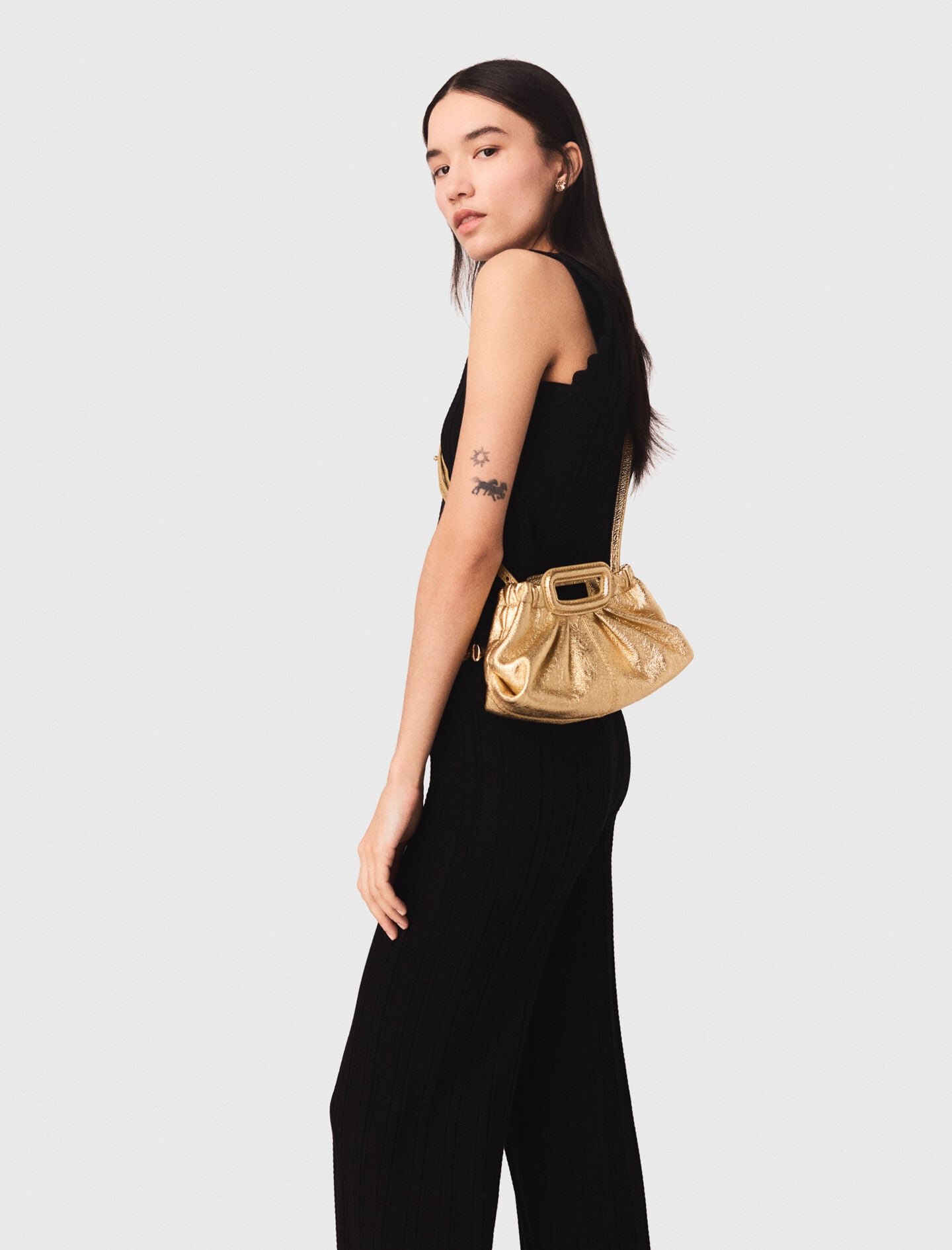 Metallic leather Milpli mini Clutch Denim - Jeans For Women | Maje