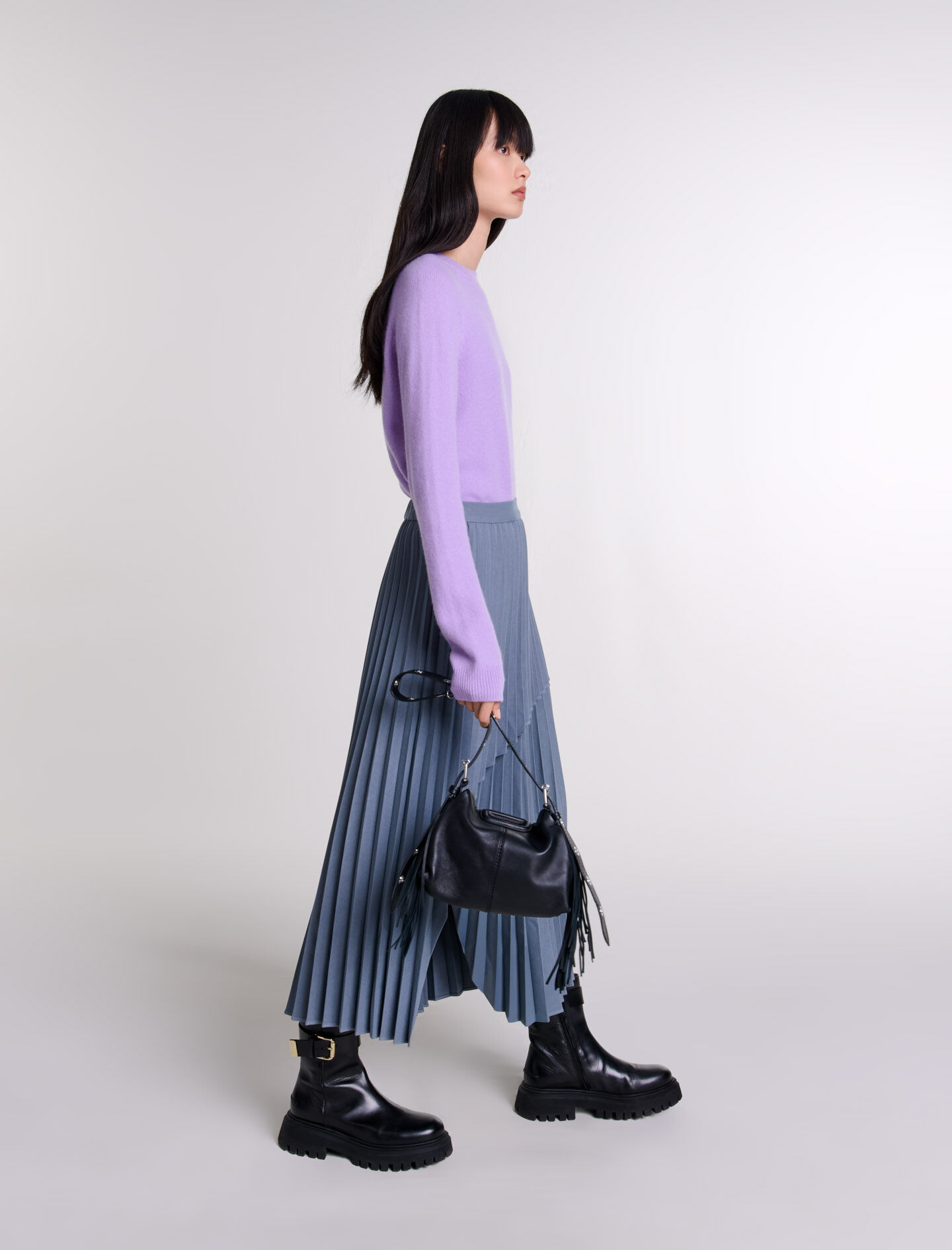Asymmetrical pleated skirt Black / Gray For Women | Maje Asymmetrical pleated skirt Black / Gray For Women | Maje