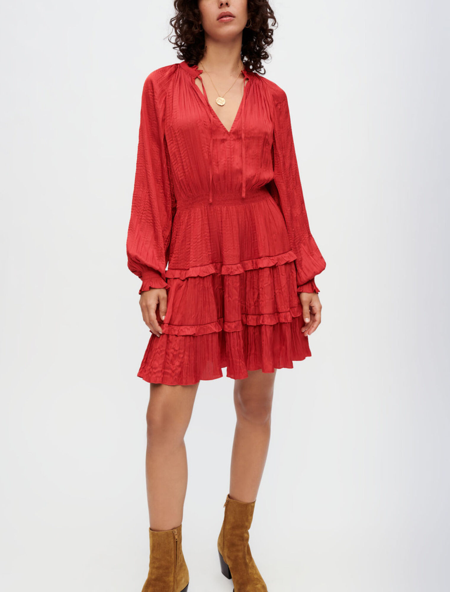 Fluid, pleated satin dress
