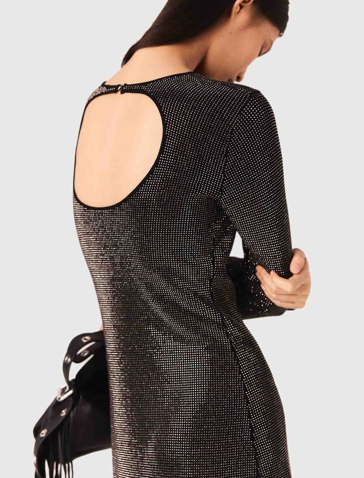 Short rhinestone knit dress Black / Gray For Women | Maje
