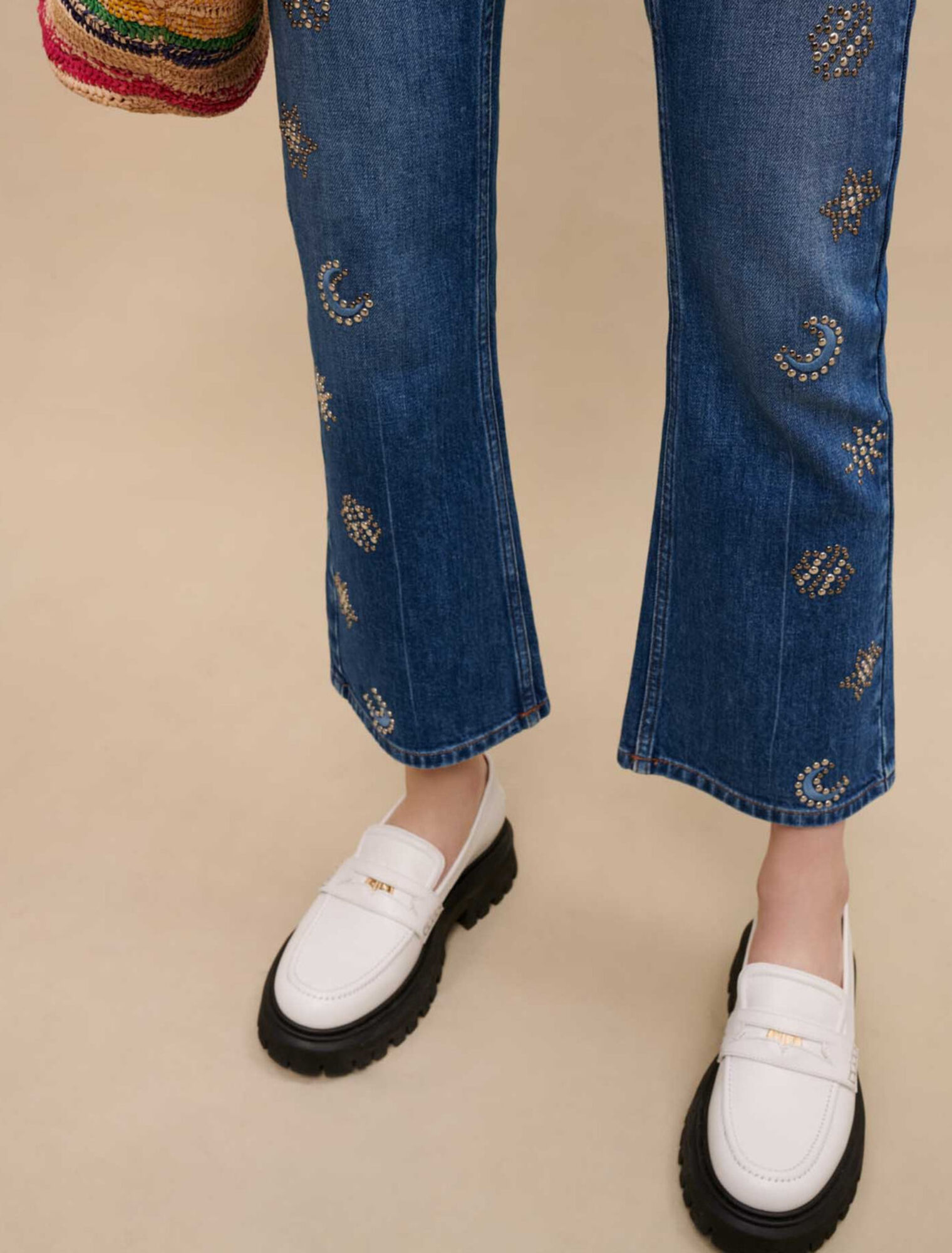 Jeans adorned with moon crystals