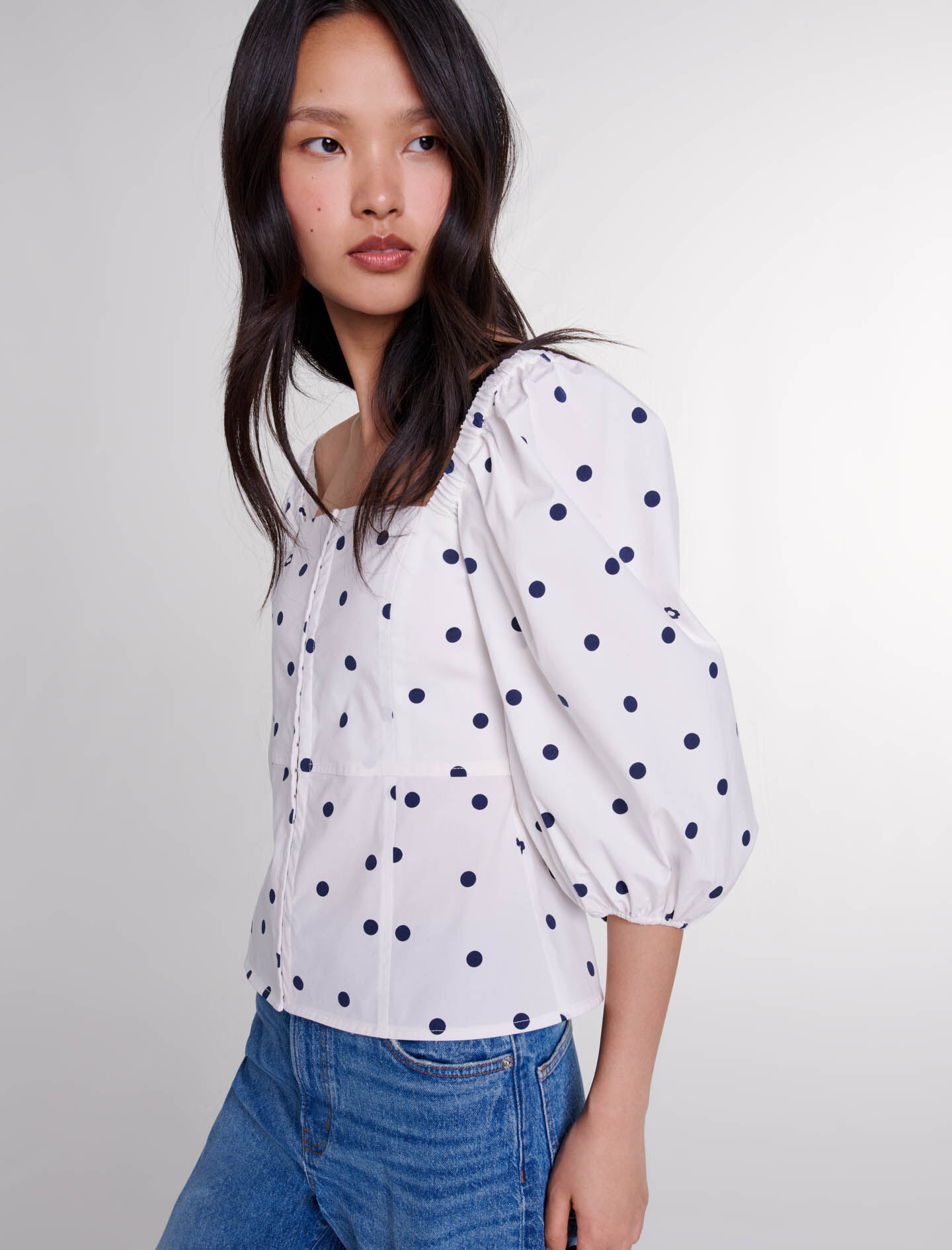 Puff-sleeved top White For Women | Maje