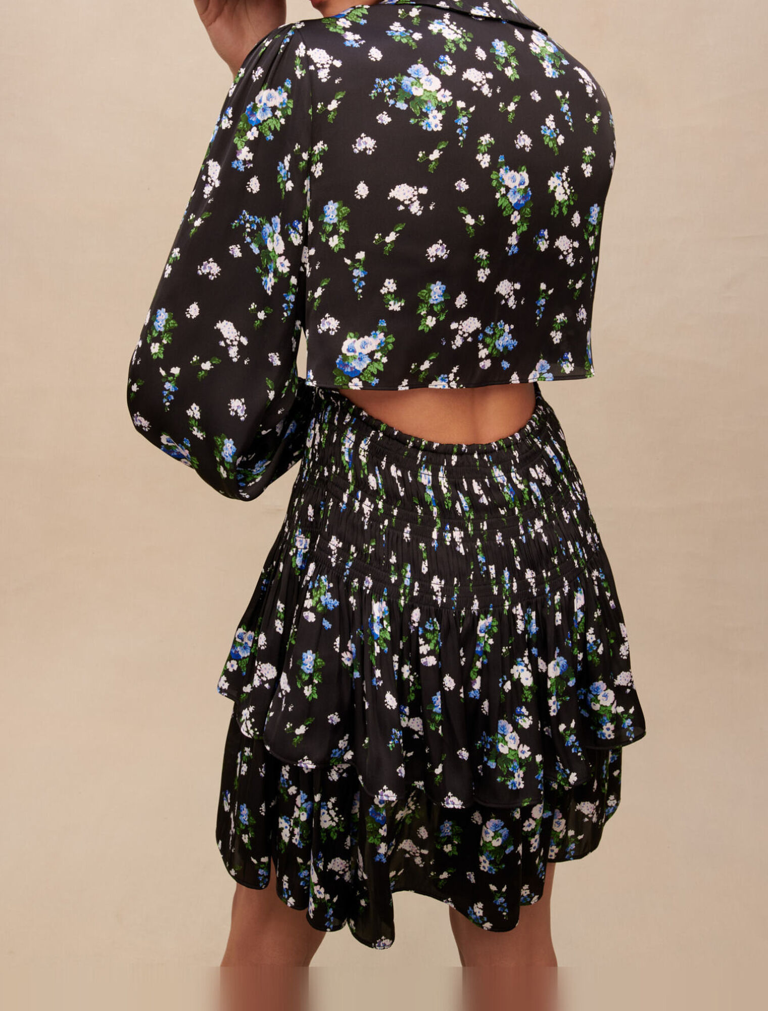 Smocked floral-print dress