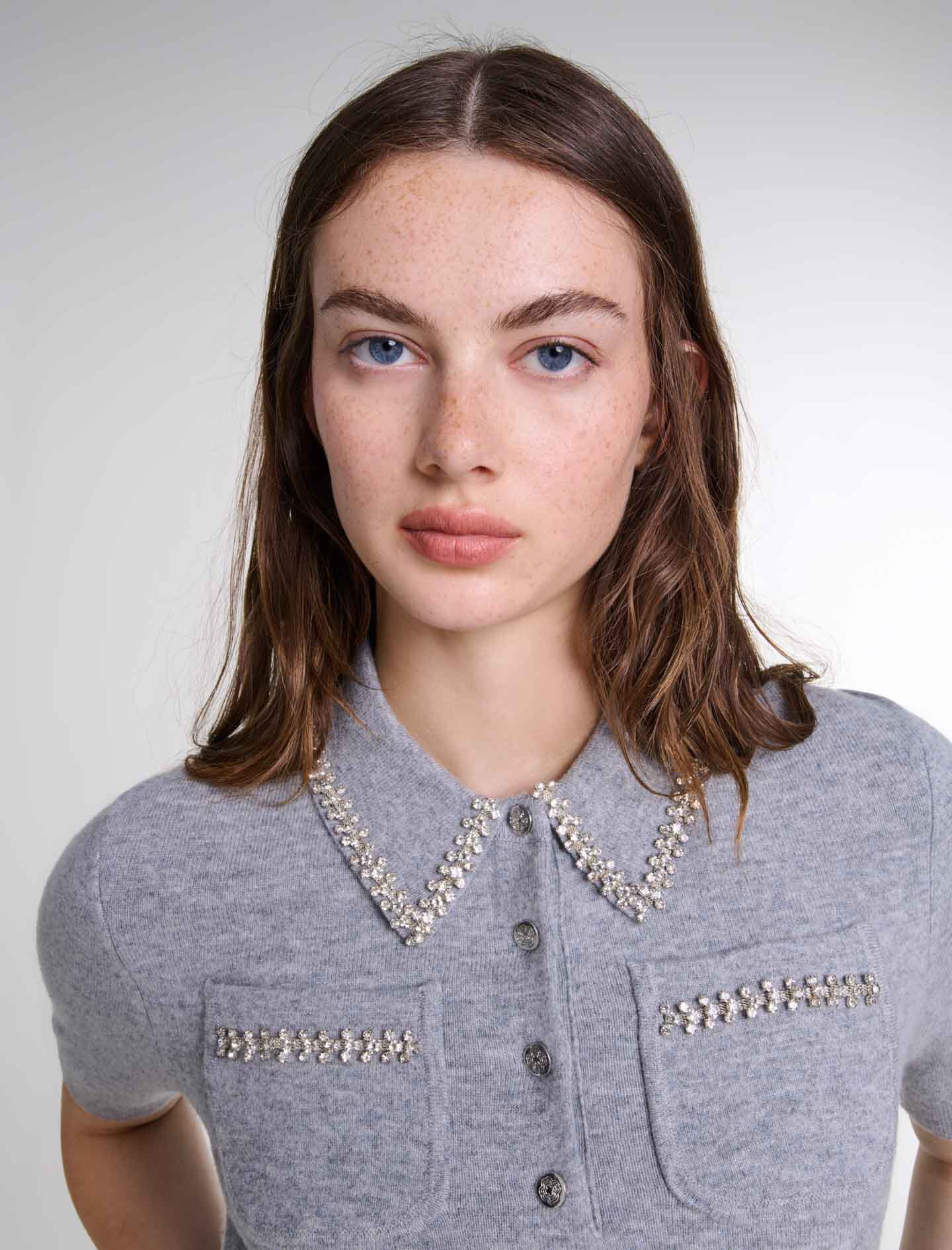 Knitted jumper with rhinestones Black / Gray For Women | Maje