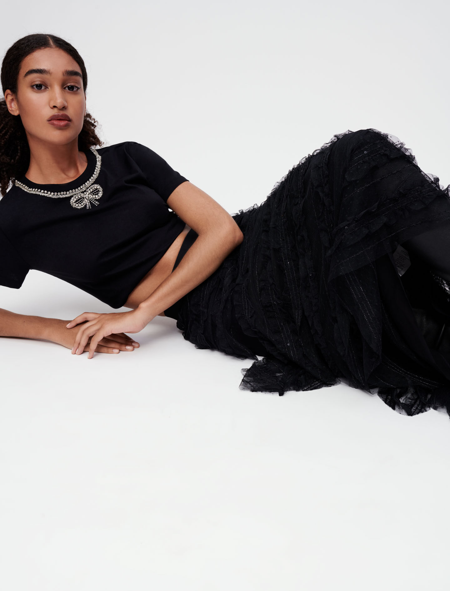 Dotted Swiss tulle skirt with sequins