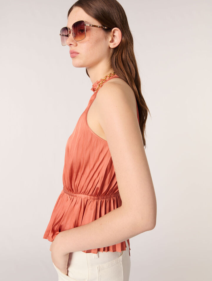 Sleeveless pleated halter top