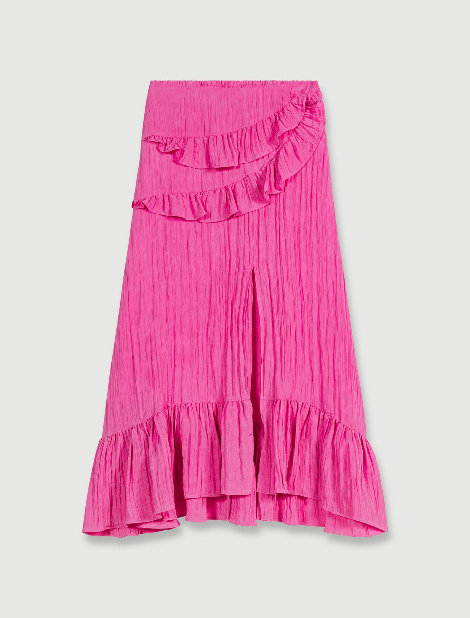 Long satin-effect crinkle skirt
