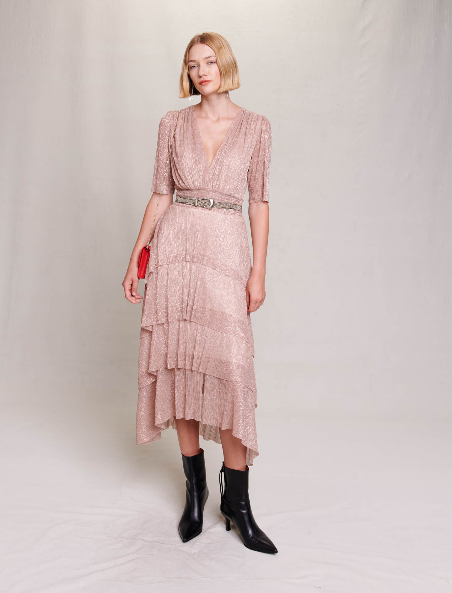 Long ruffled lame dress