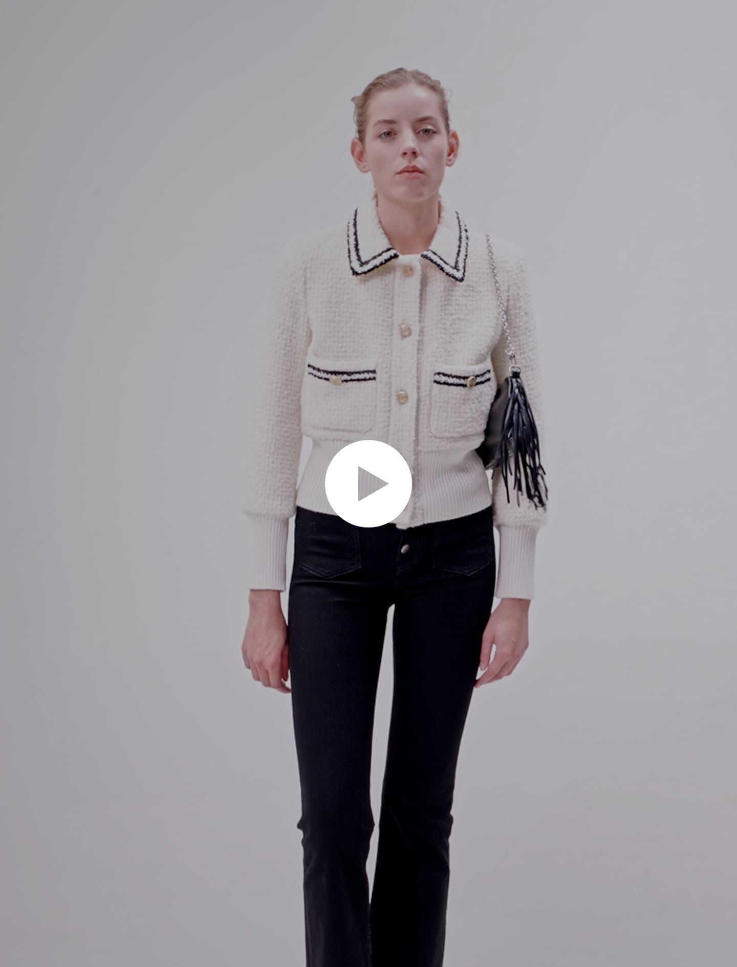 Contrasting tweed-style jacket White For Women | Maje