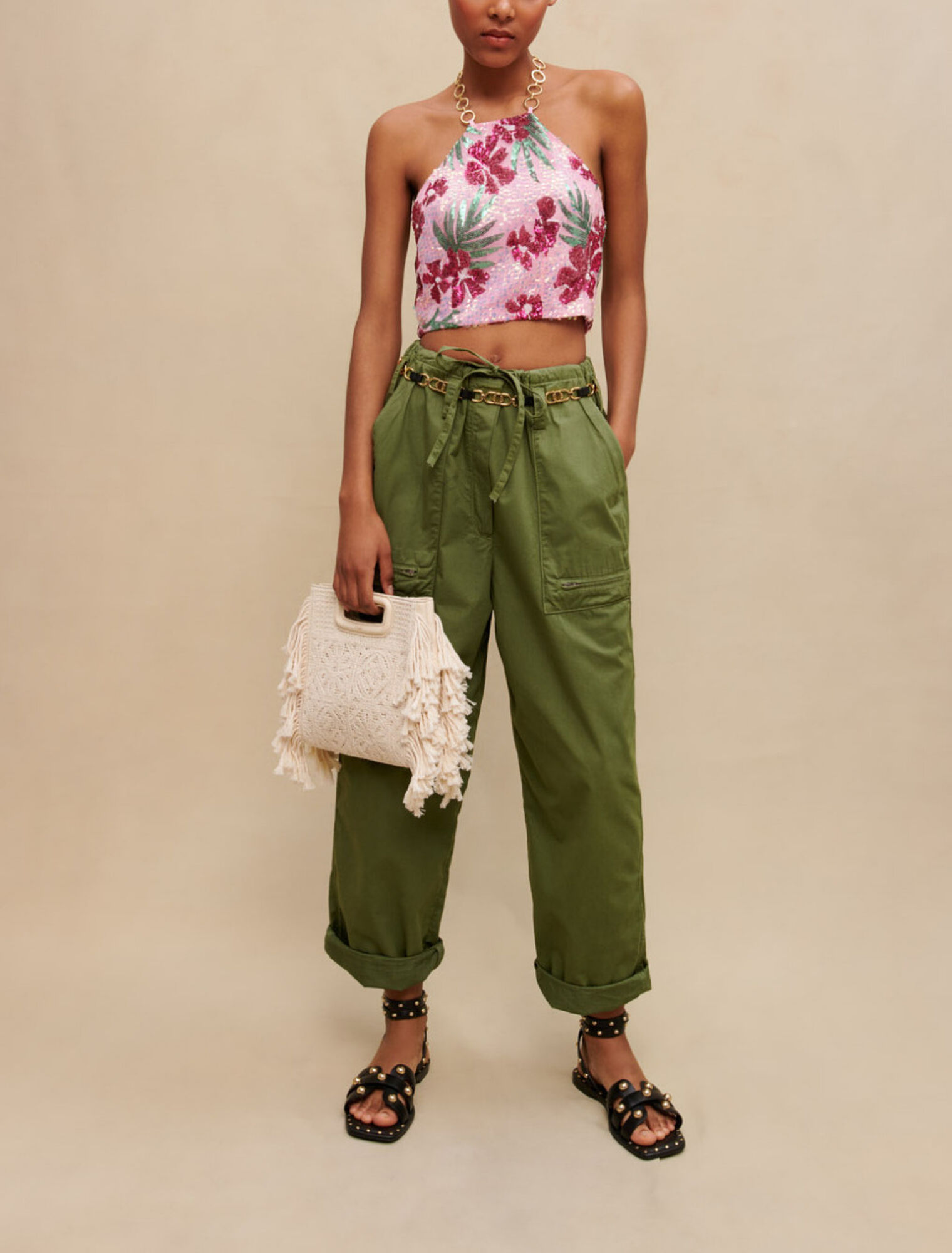 Hibiscus sequined crop top