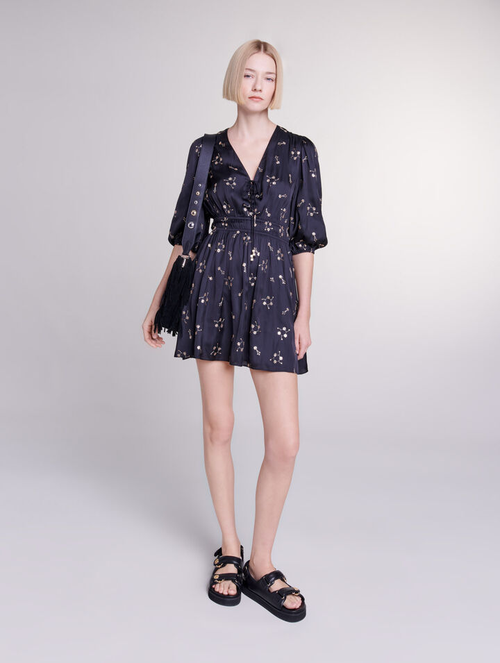 마쥬 Maje Short sequin-embroidered dress,Black