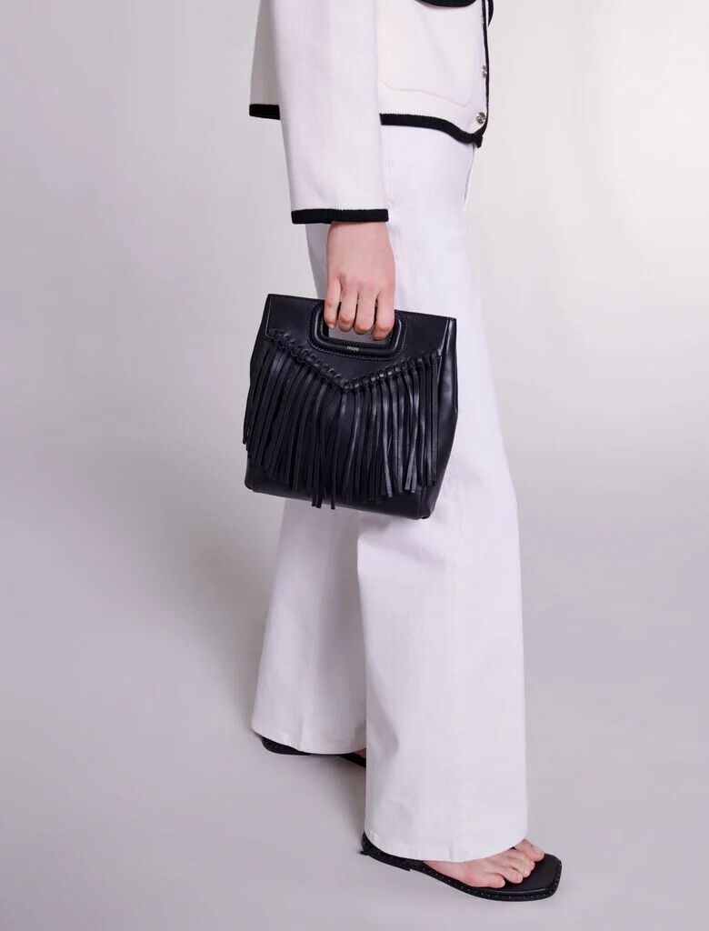 【MAJE】MISS M フリンジ メタリックレザー Metallic leather Miss M clutch bag Denim - Jeans For Women