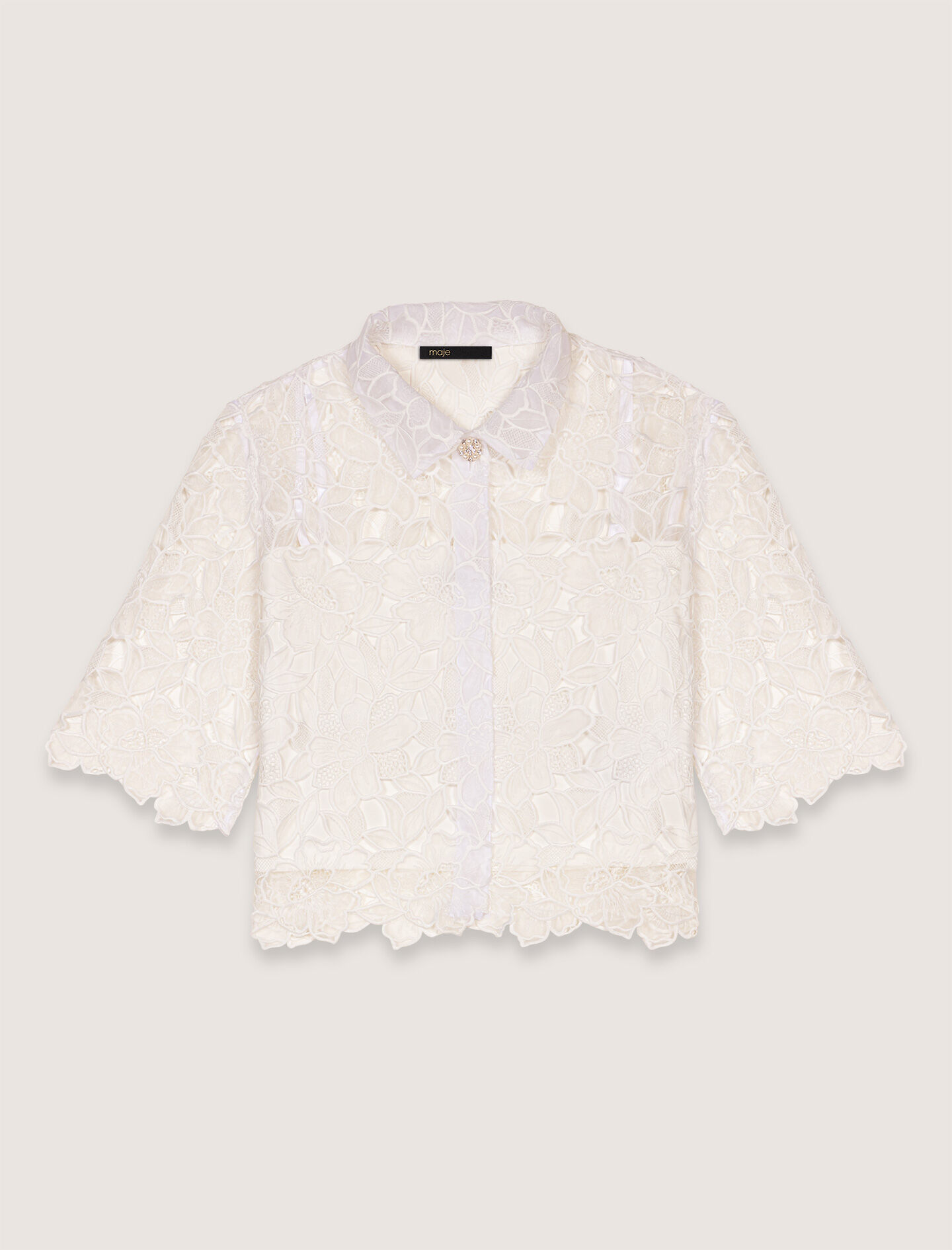 最安 For White blouse lace floral Cropped Women Maje | バーベキュー・調理用品