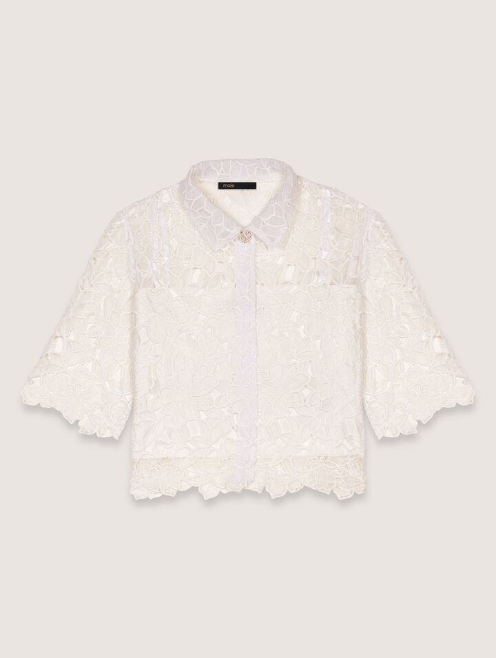 Cropped floral lace blouse